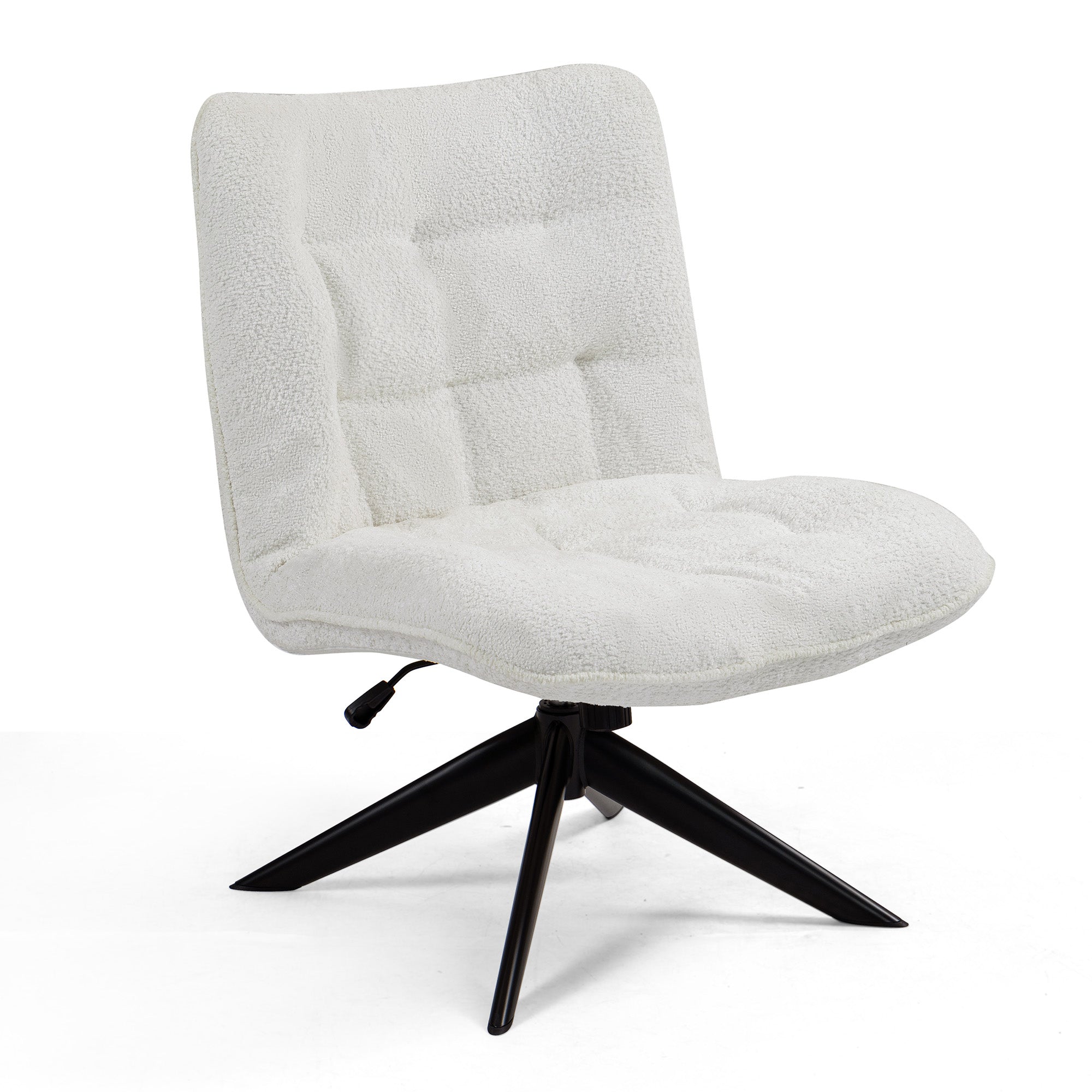 Belva White Boucle Upholstered Fabric Accent Chair with Black Metal Swivel Legs