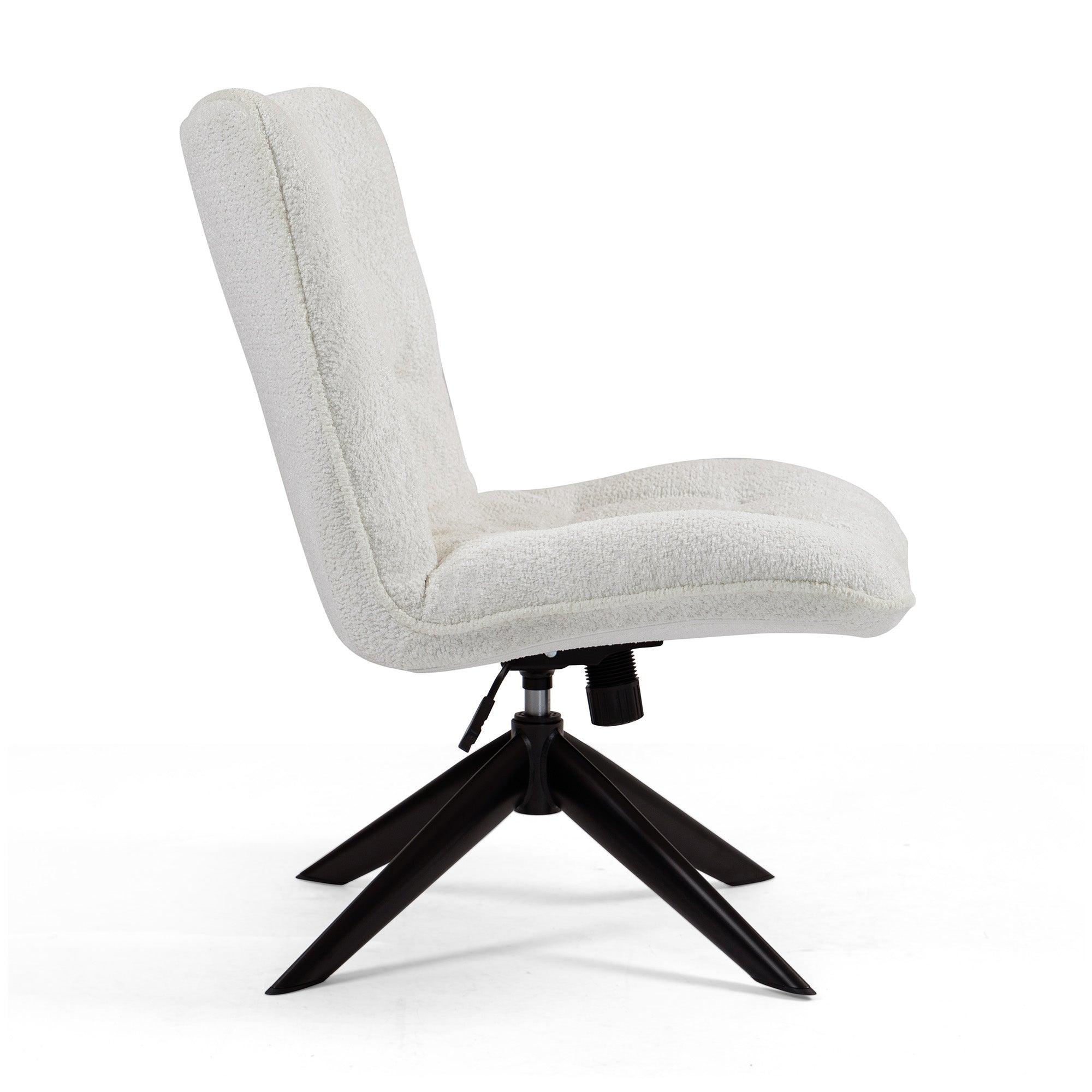 Belva White Boucle Upholstered Fabric Accent Chair with Black Metal Swivel Legs