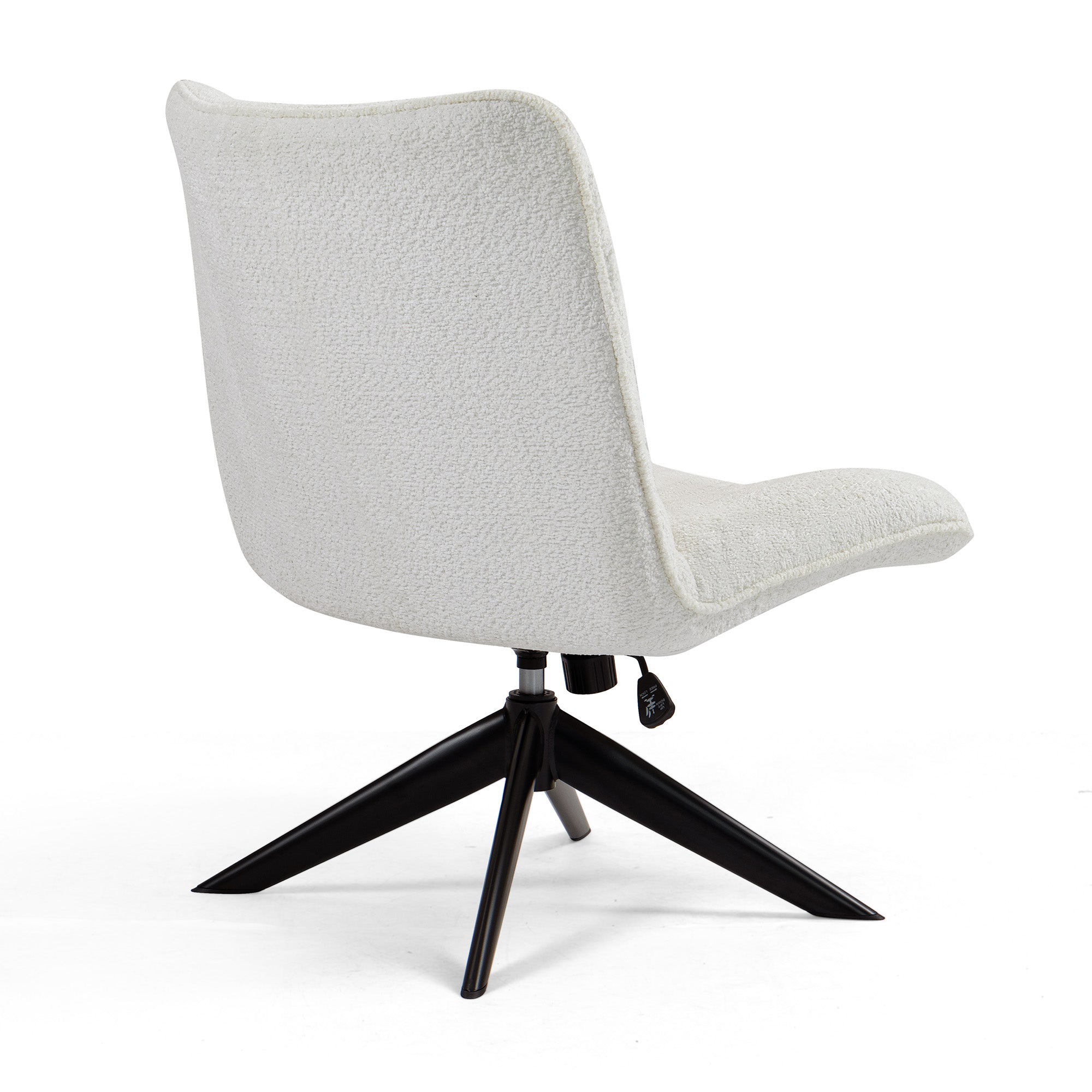 Belva White Boucle Upholstered Fabric Accent Chair with Black Metal Swivel Legs