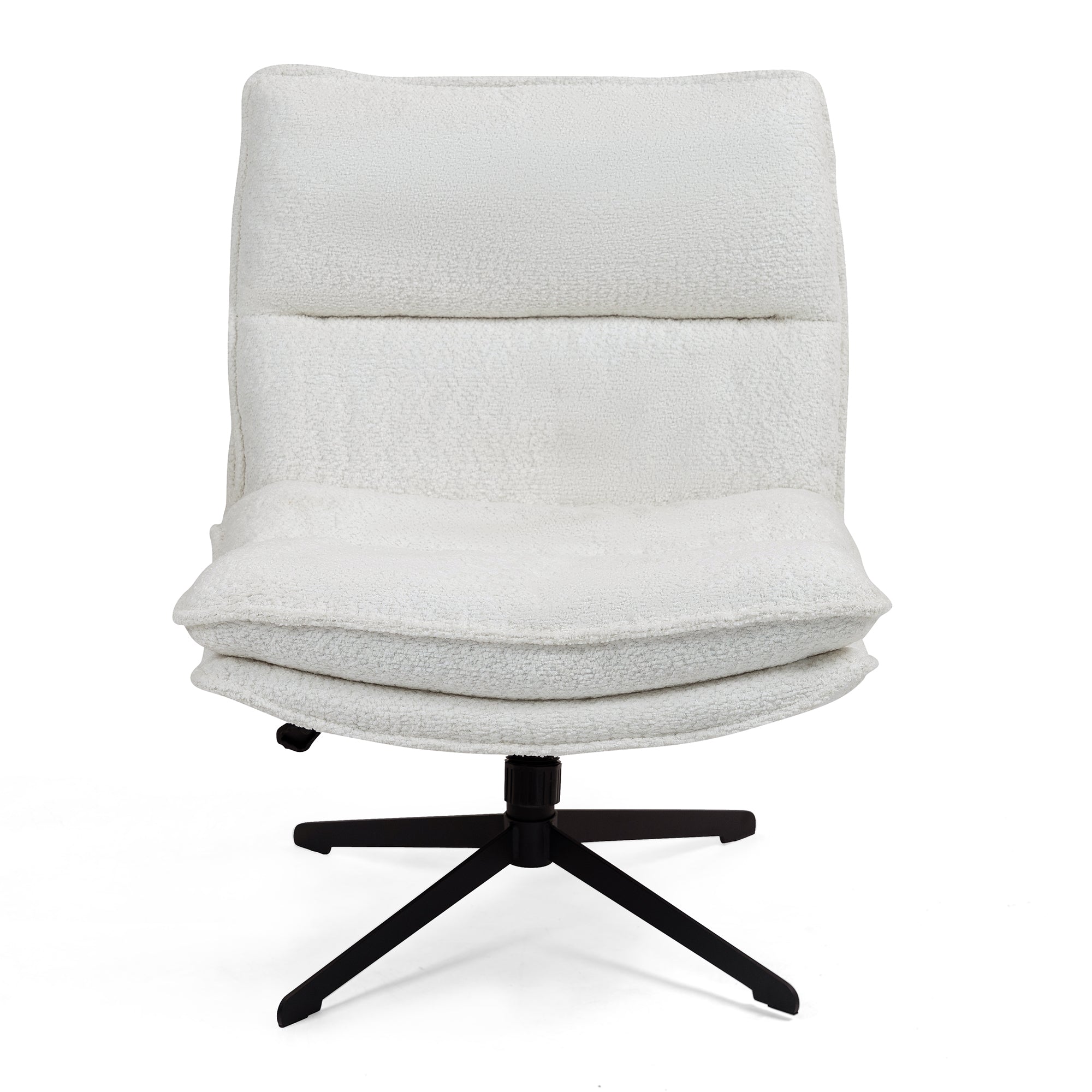 Benecia White Boucle Upholstered Fabric Accent Chair with Black Metal Swivel Legs