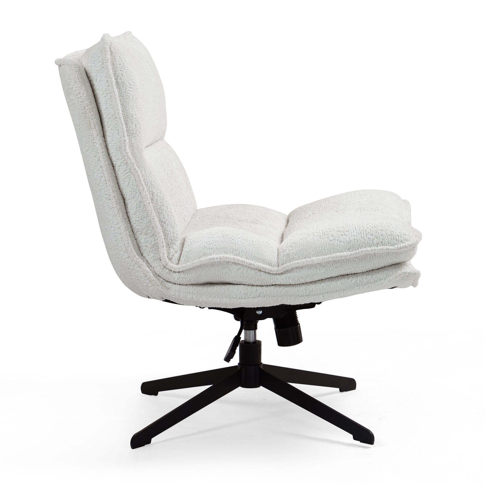 Benecia White Boucle Upholstered Fabric Accent Chair with Black Metal Swivel Legs