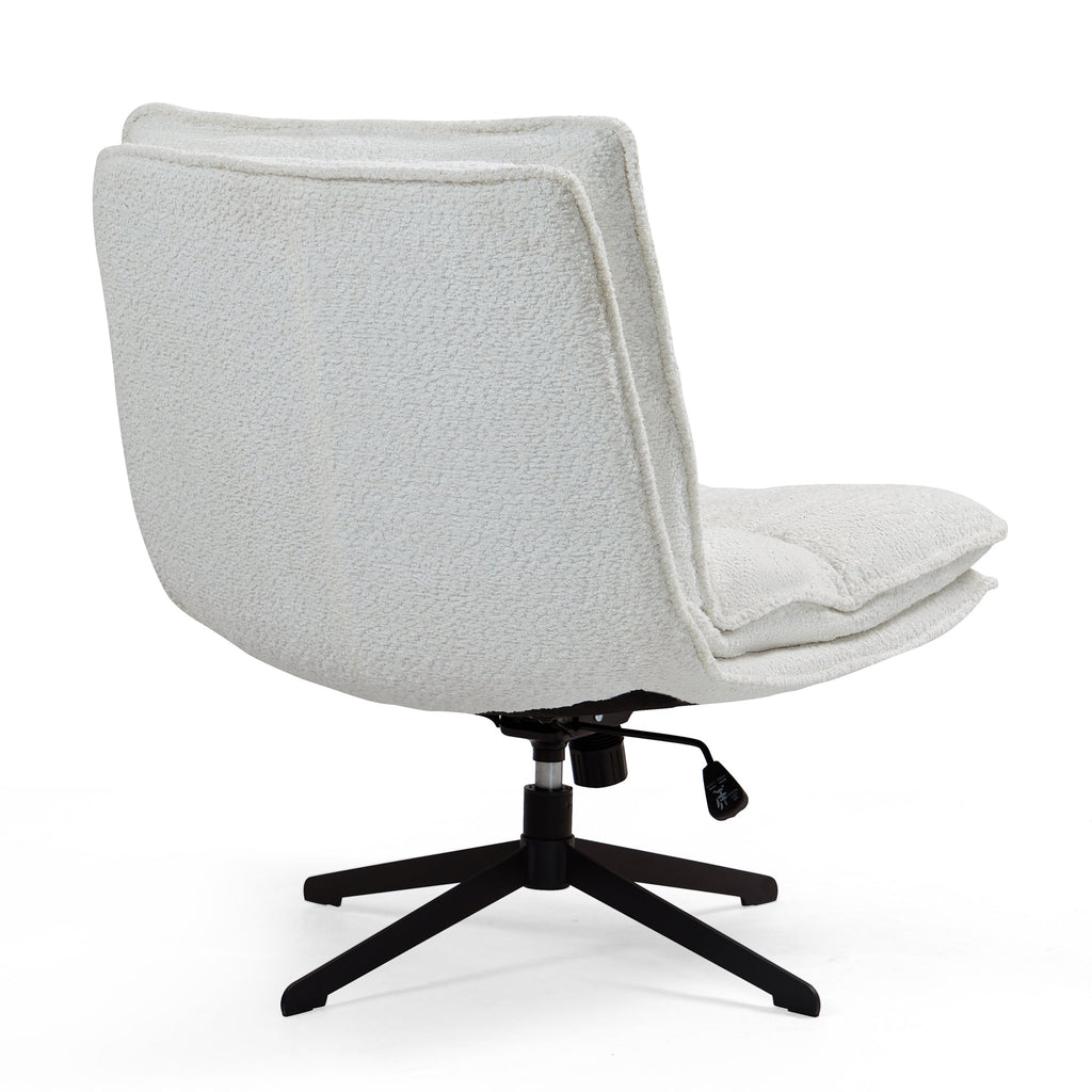 Benecia White Boucle Upholstered Fabric Accent Chair with Black Metal Swivel Legs