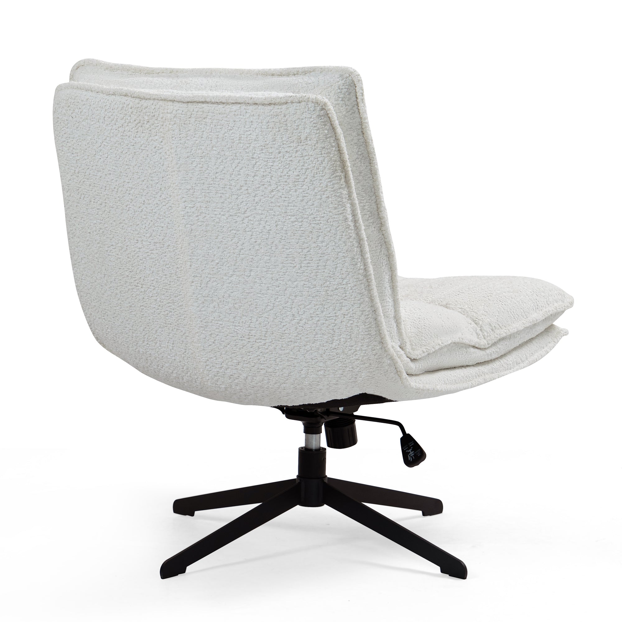 Benecia White Boucle Upholstered Fabric Accent Chair with Black Metal Swivel Legs