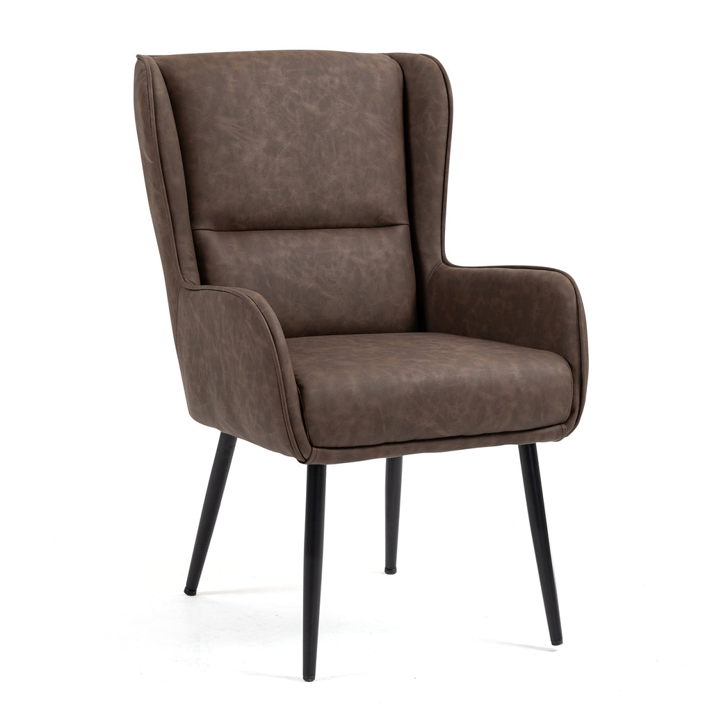 Benning Brown Vintage Faux Leather Accent Chair with Black Iron Legs