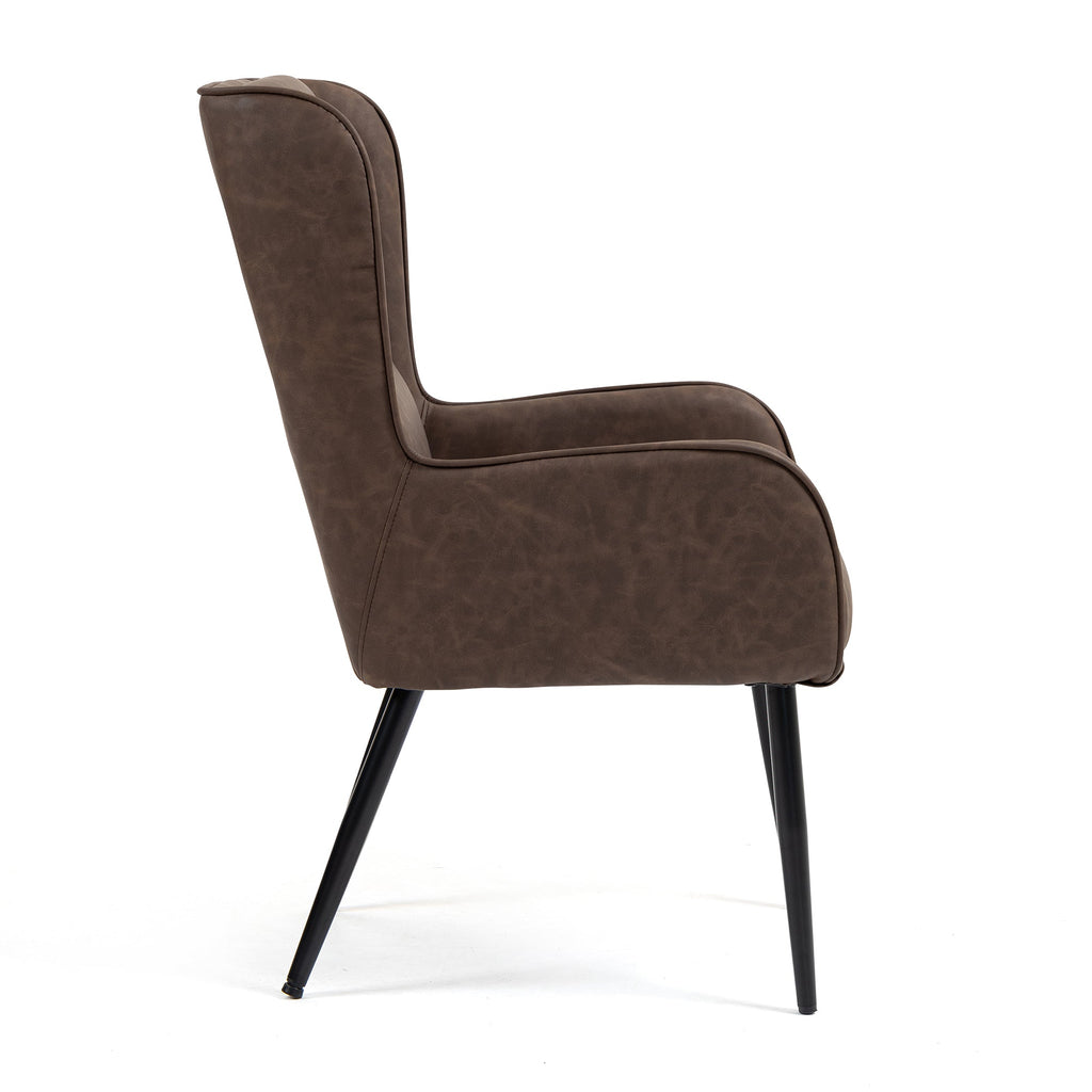 Benning Brown Vintage Faux Leather Accent Chair with Black Iron Legs