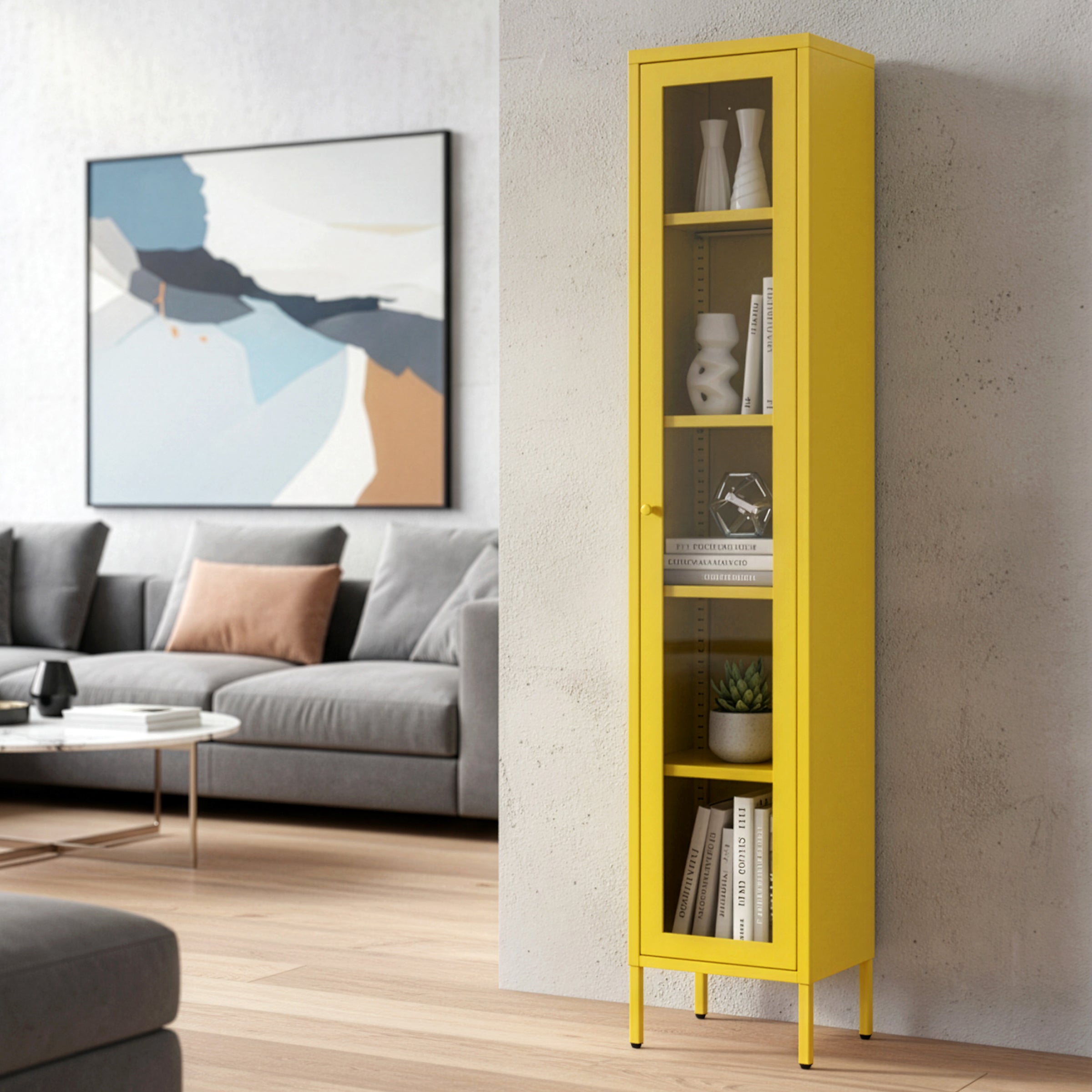 Avis 71-inch Yellow Metal Cabinet with Clear Door