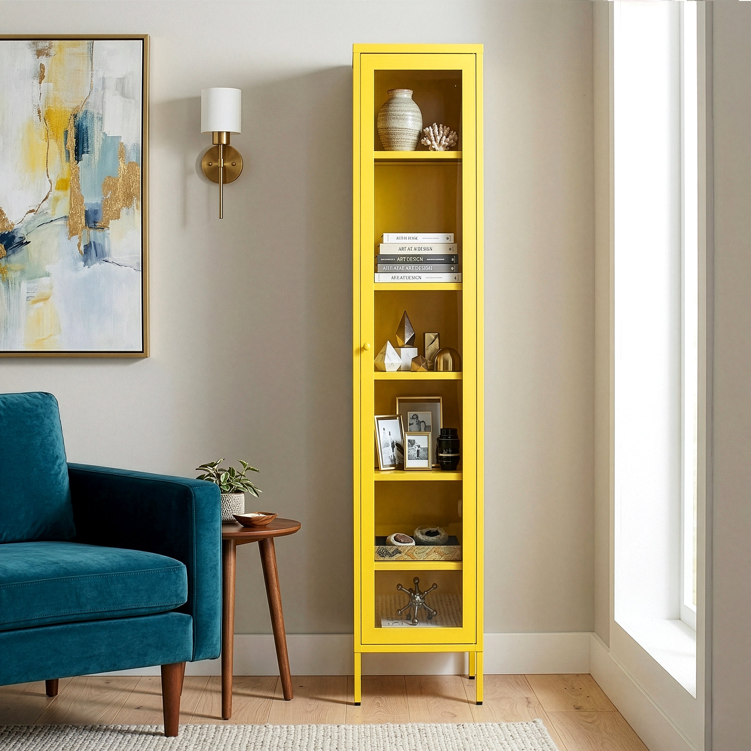 Avis 71-inch Yellow Metal Cabinet with Clear Door