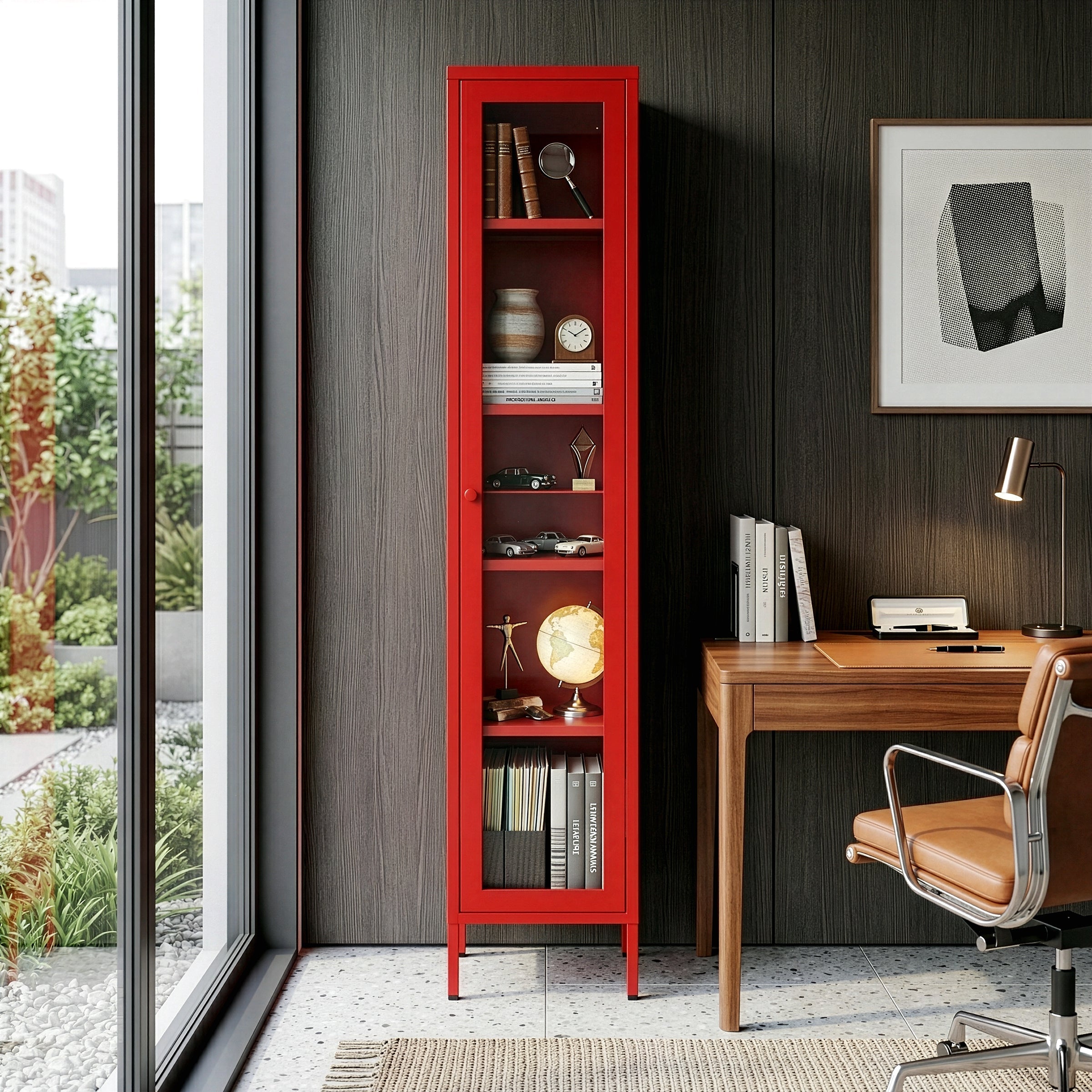 Avis 71-inch Red Metal Cabinet with Clear Door