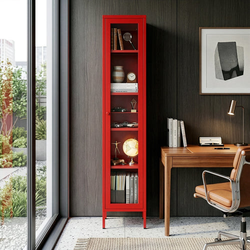 Avis 71-inch Red Metal Cabinet with Clear Door