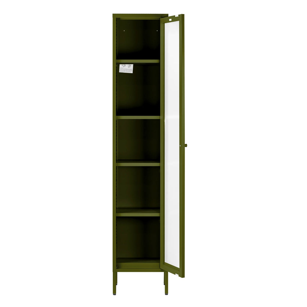 Avis 71-inch Dark Green Metal Cabinet with Clear Door