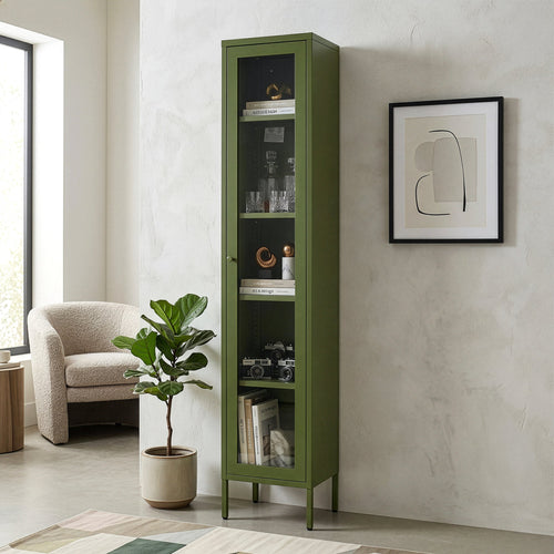Avis 71-inch Dark Green Metal Cabinet with Clear Door