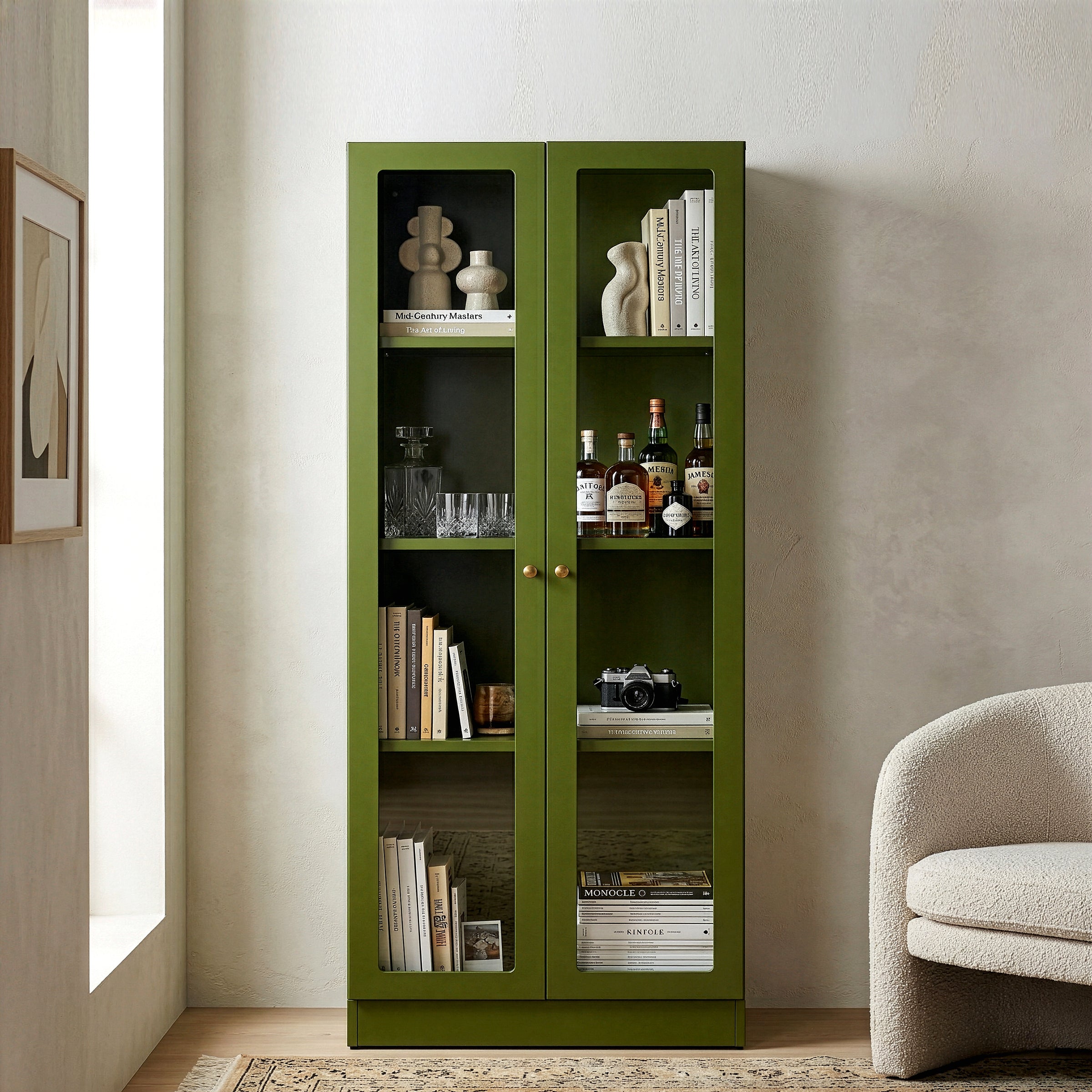 Avice 59-inch Dark Green French Door Metal Cabinet