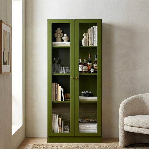 Avice 59-inch Dark Green French Door Metal Cabinet