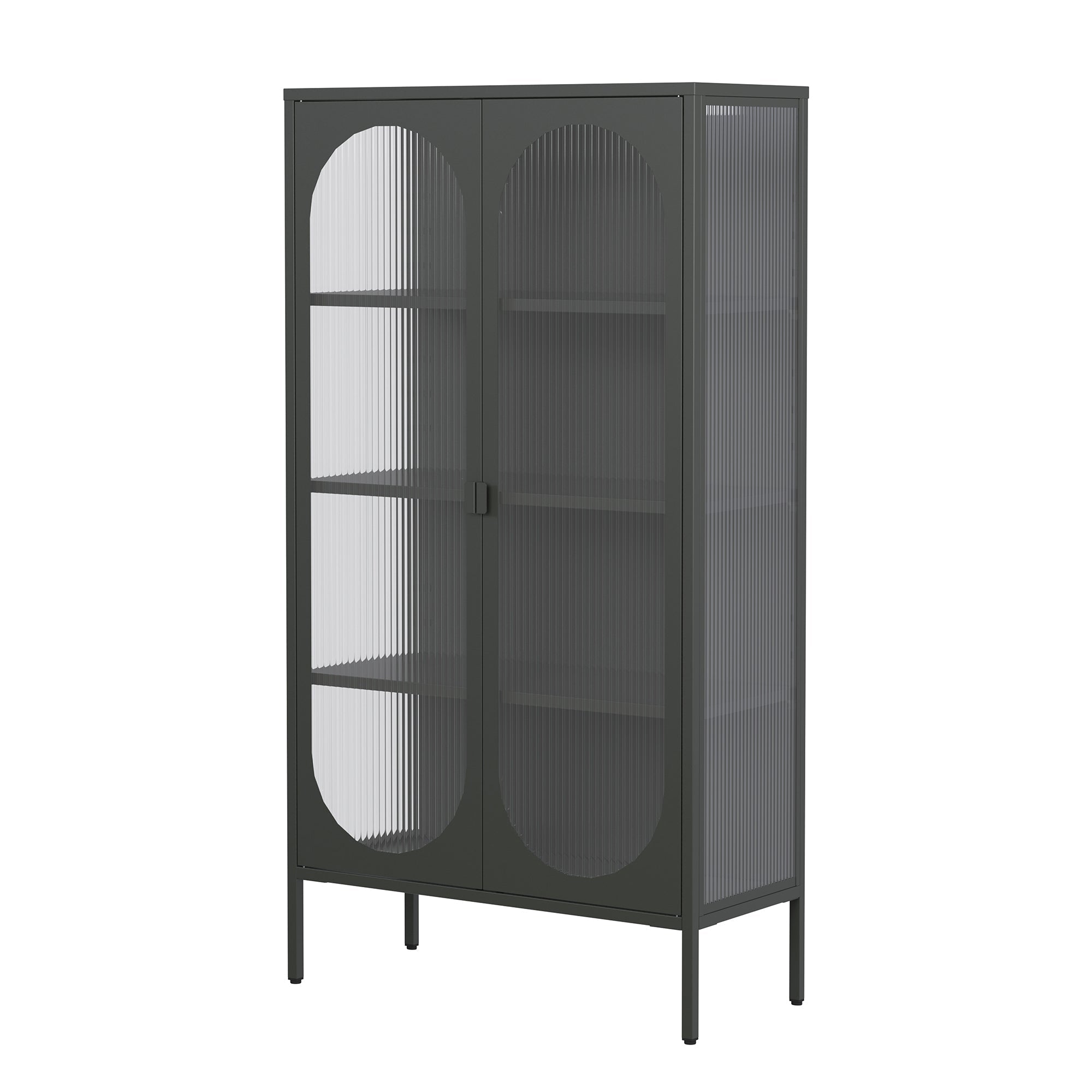 Benoît 70.87-inch Black Two Door Storage Cabinet with Fluted Clear Doors