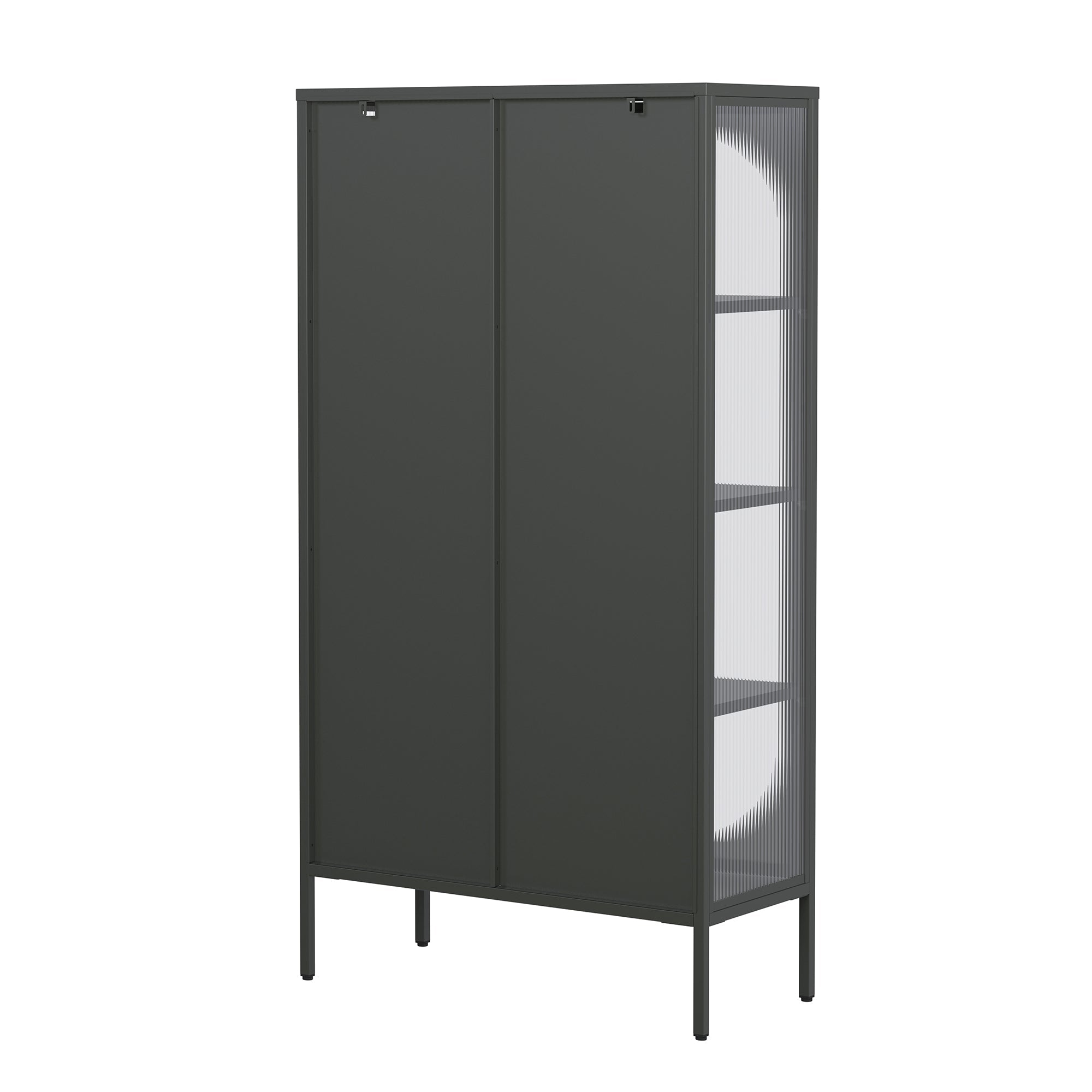 Benoît 70.87-inch Black Two Door Storage Cabinet with Fluted Clear Doors