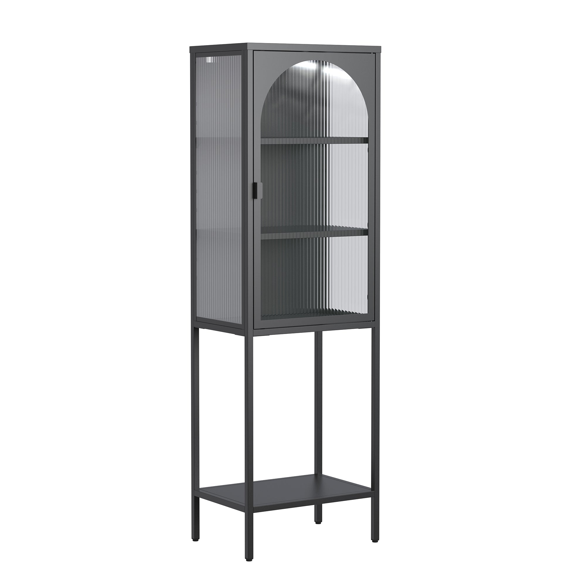 Benoît 62.99-inch Black One Door Storage Cabinet with Fluted Clear Door