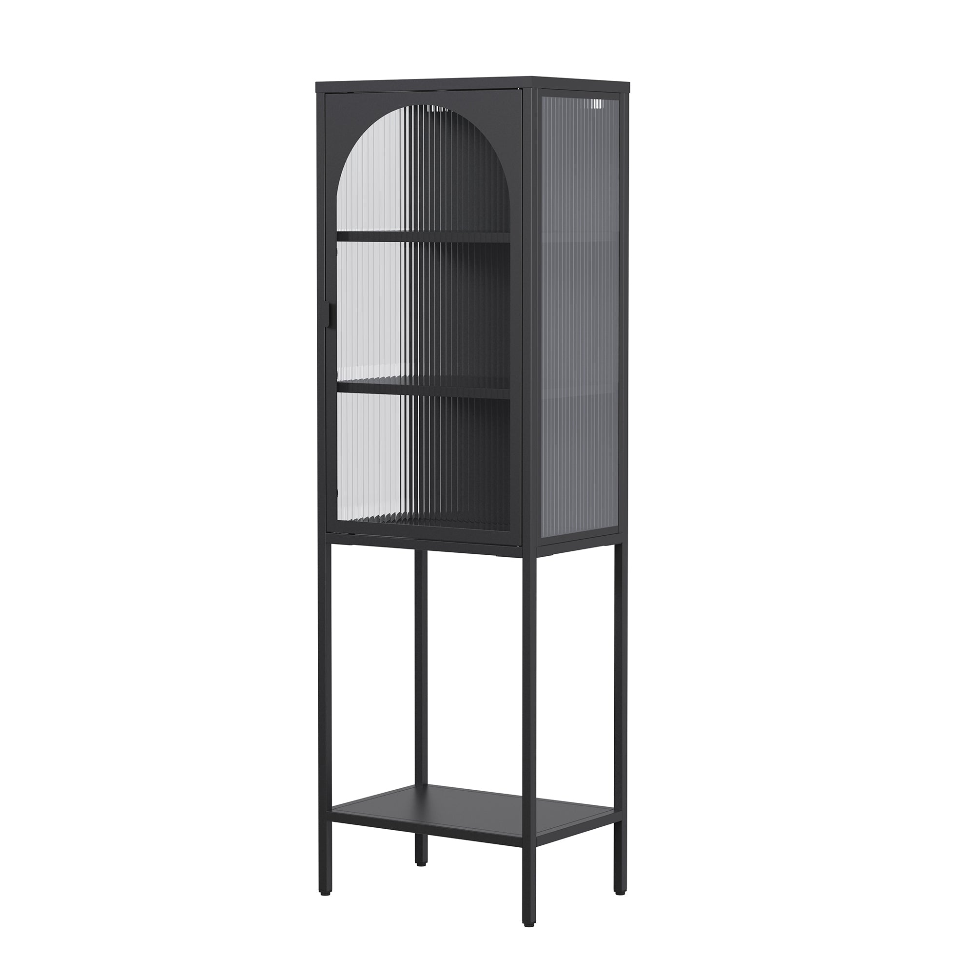 Benoît 62.99-inch Black One Door Storage Cabinet with Fluted Clear Door