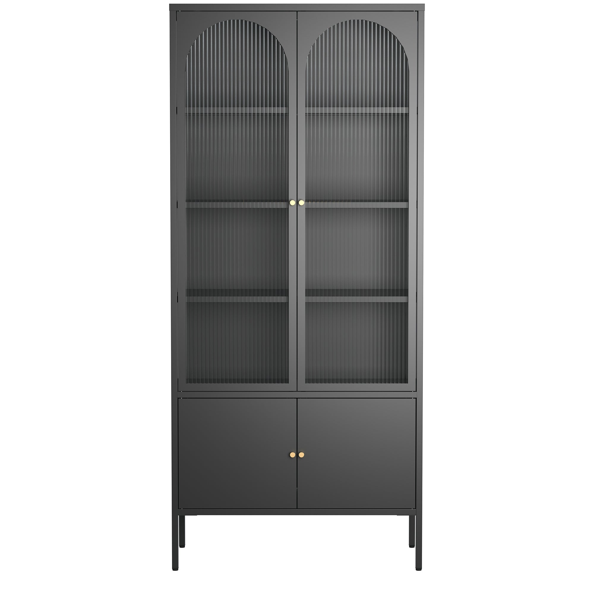 Benton 70.94-inch Black Four Door Storage Cabinet with Fluted Clear Doors