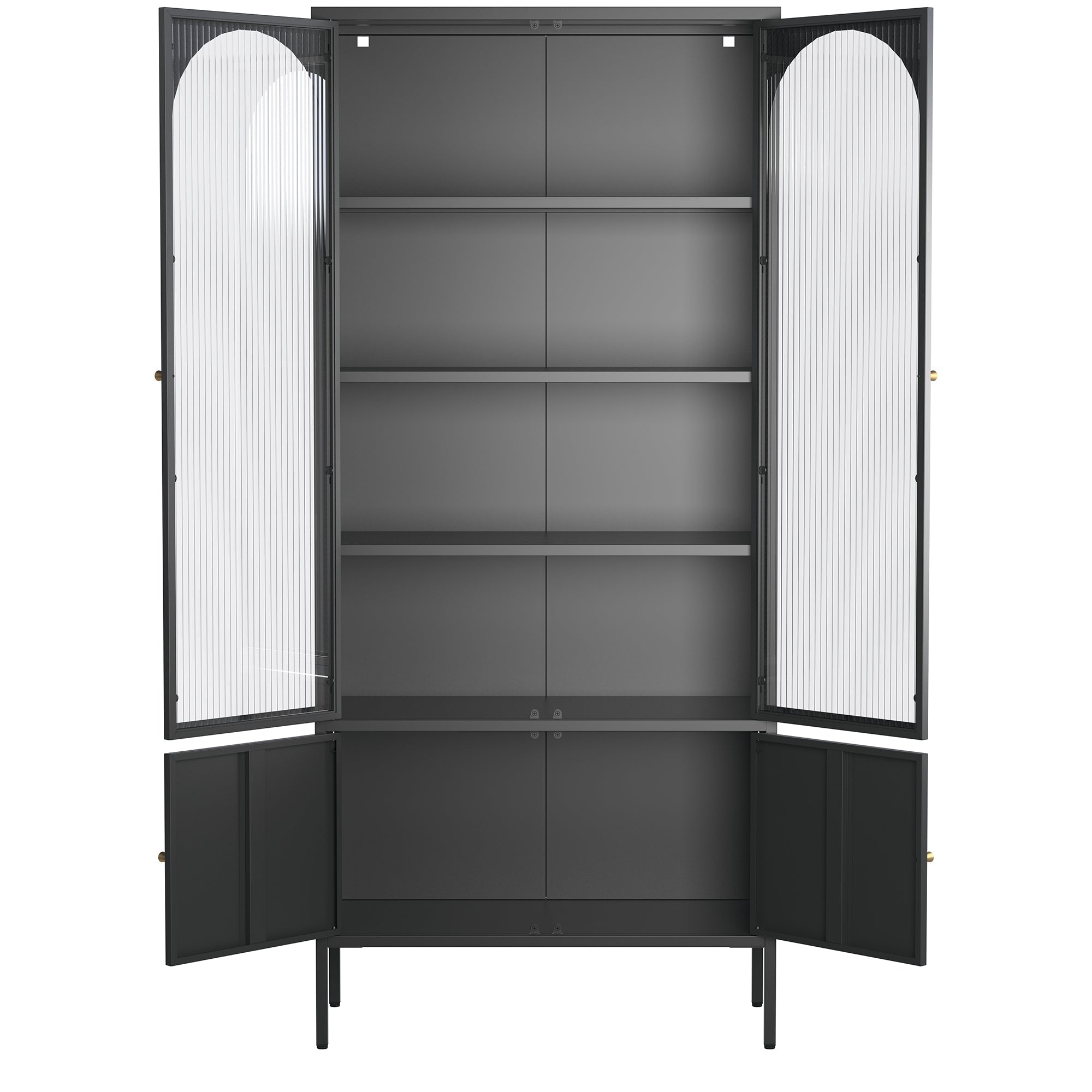 Benton 70.94-inch Black Four Door Storage Cabinet with Fluted Clear Doors