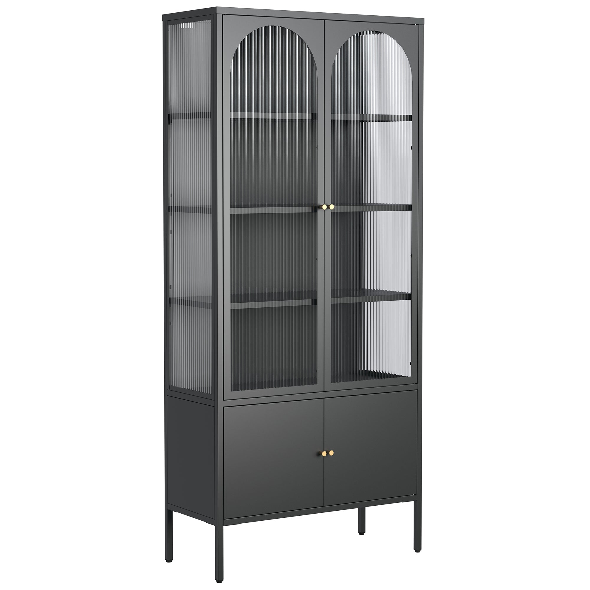 Benton 70.94-inch Black Four Door Storage Cabinet with Fluted Clear Doors