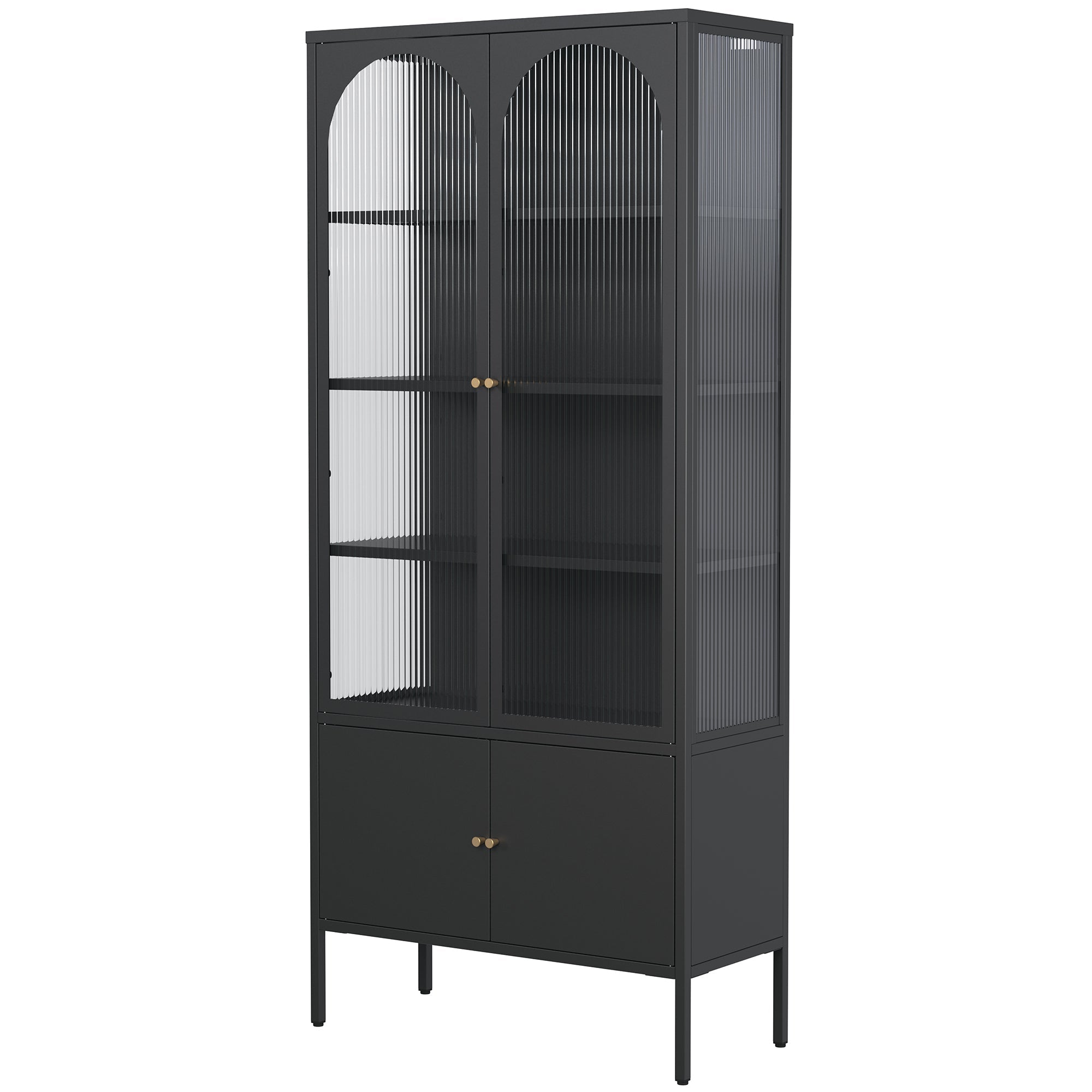 Benton 70.94-inch Black Four Door Storage Cabinet with Fluted Clear Doors