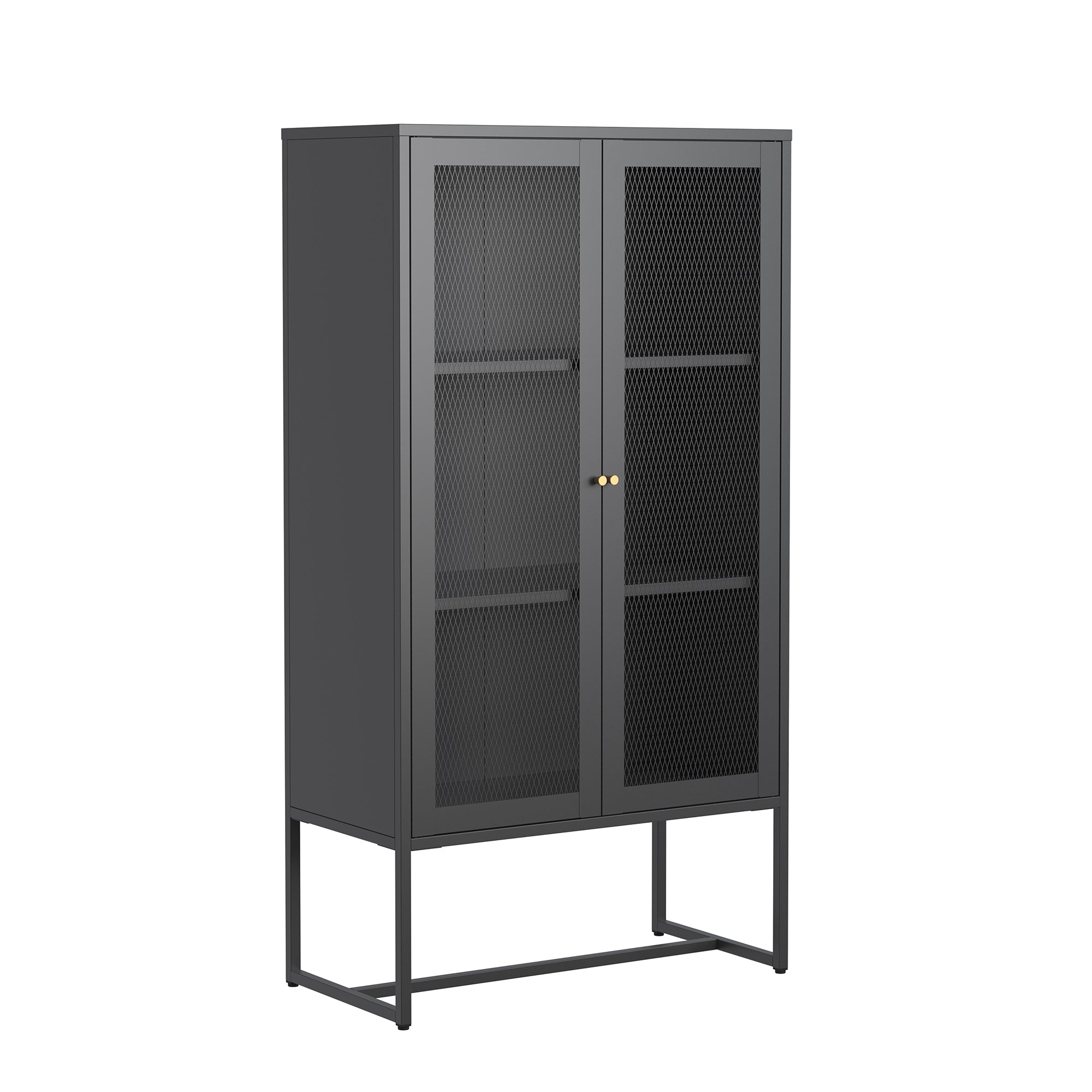 Bentley 59.11-inch Black Two Door Storage Cabinet with Mesh Doors