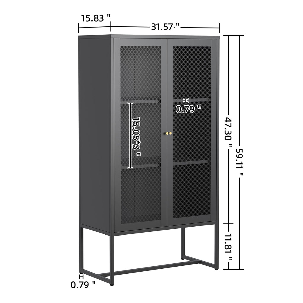 Bentley 59.11-inch Black Two Door Storage Cabinet with Mesh Doors
