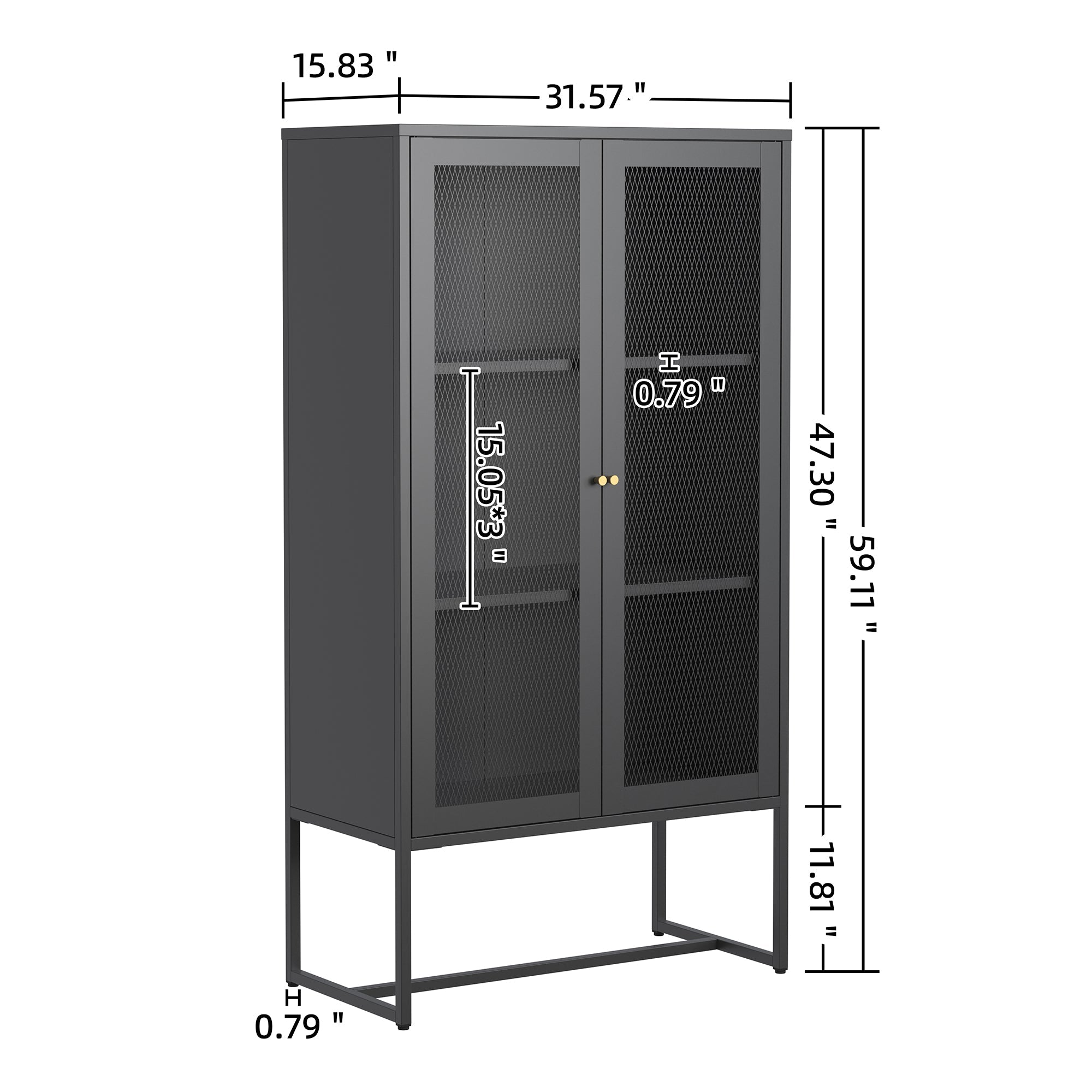 Bentley 59.11-inch Black Two Door Storage Cabinet with Mesh Doors