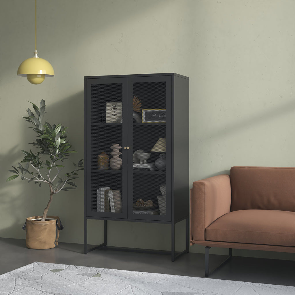 Bentley 59.11-inch Black Two Door Storage Cabinet with Mesh Doors