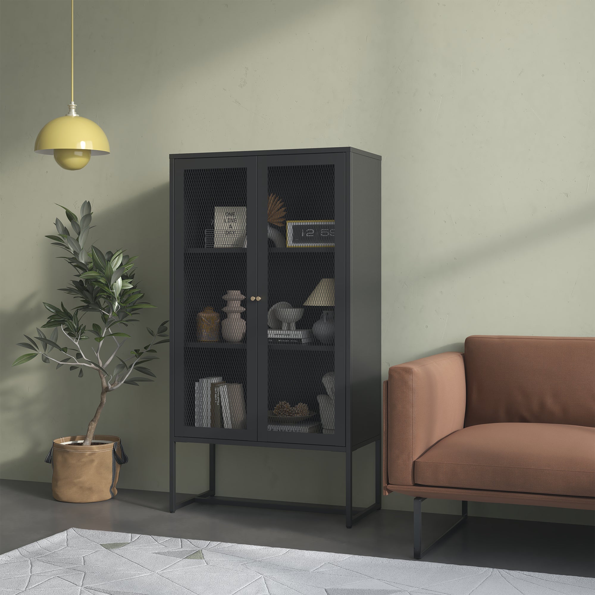 Bentley 59.11-inch Black Two Door Storage Cabinet with Mesh Doors