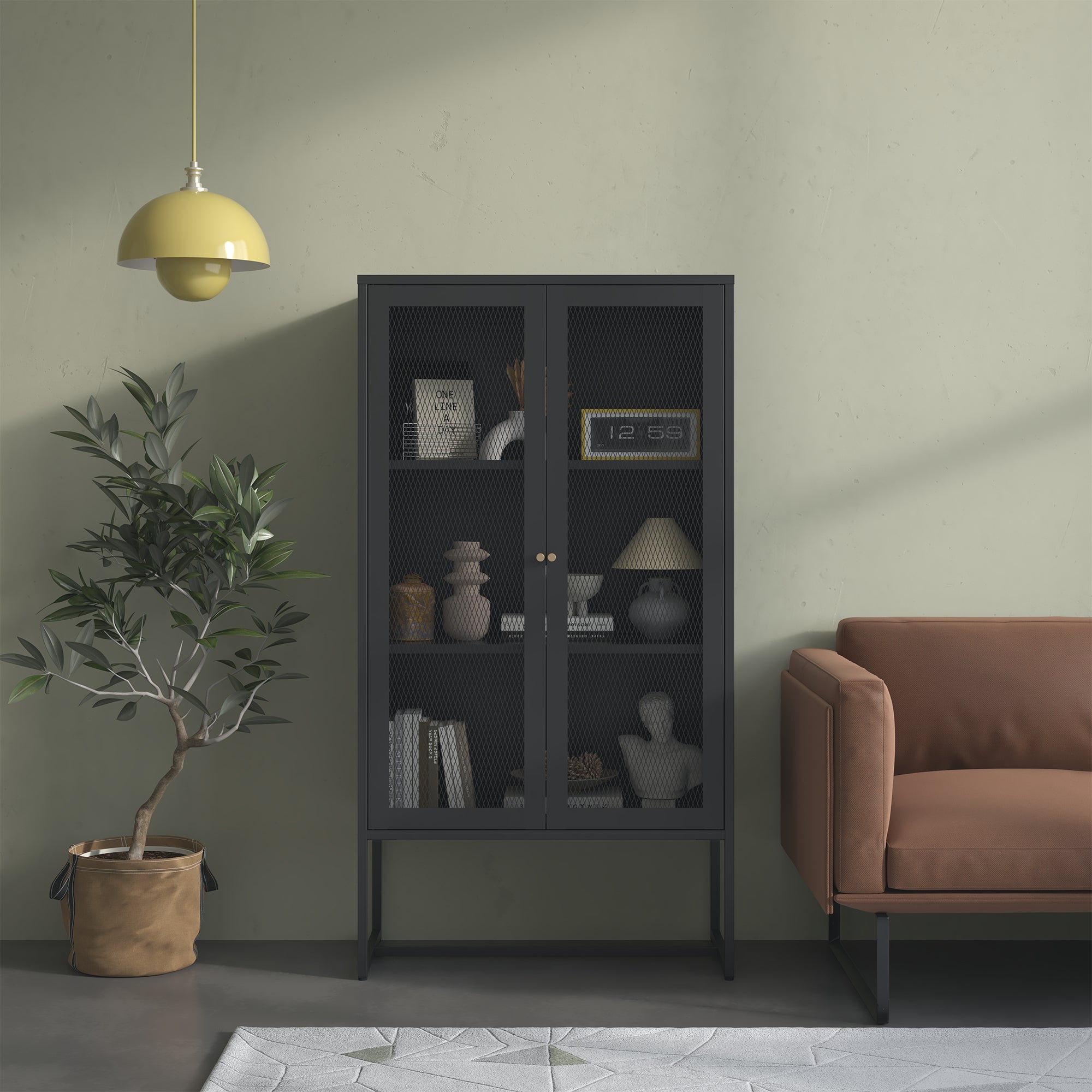 Bentley 59.11-inch Black Two Door Storage Cabinet with Mesh Doors