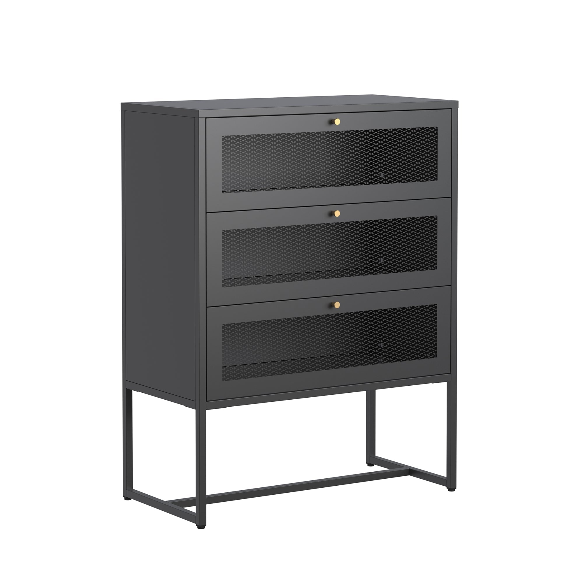 Bentley 41.34-inch Black Three Drawer Cabinet with Mesh Doors