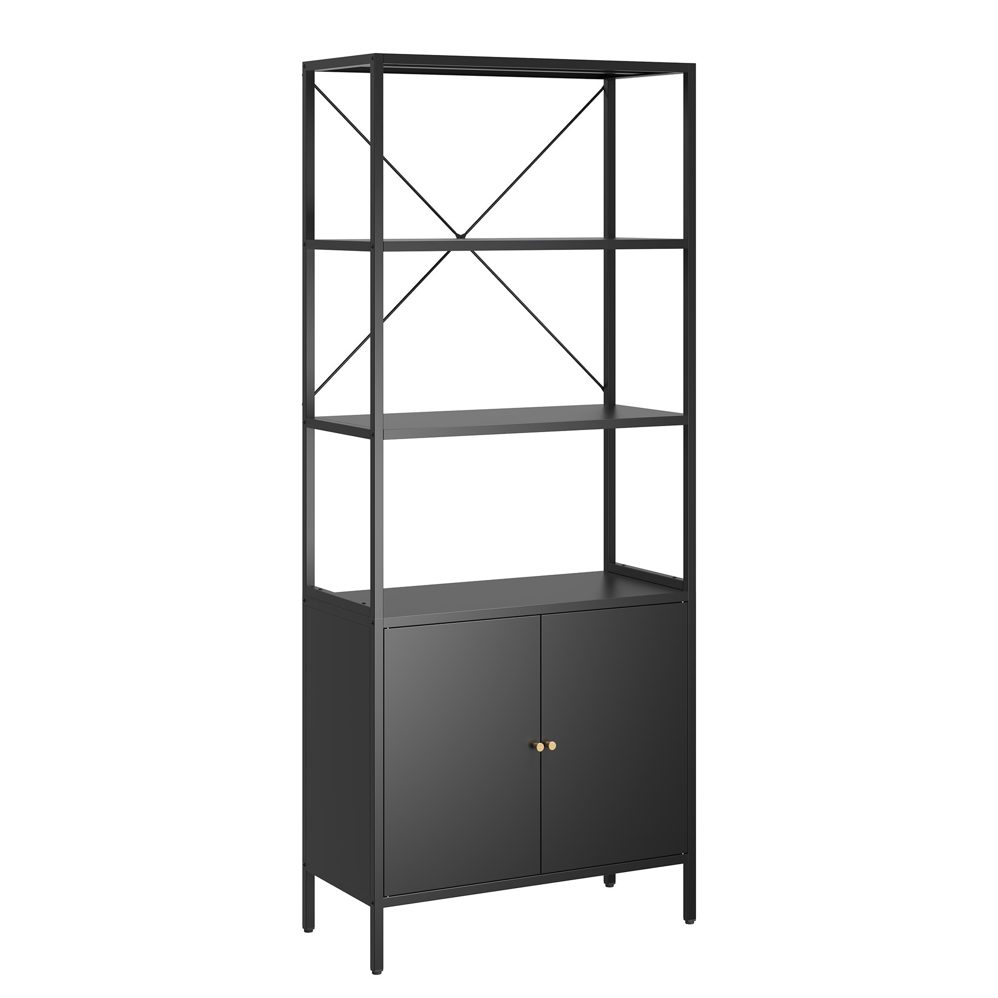 Benson 71.25-inch Black Two Door Storage Cabinet with Open and Closed Shelving