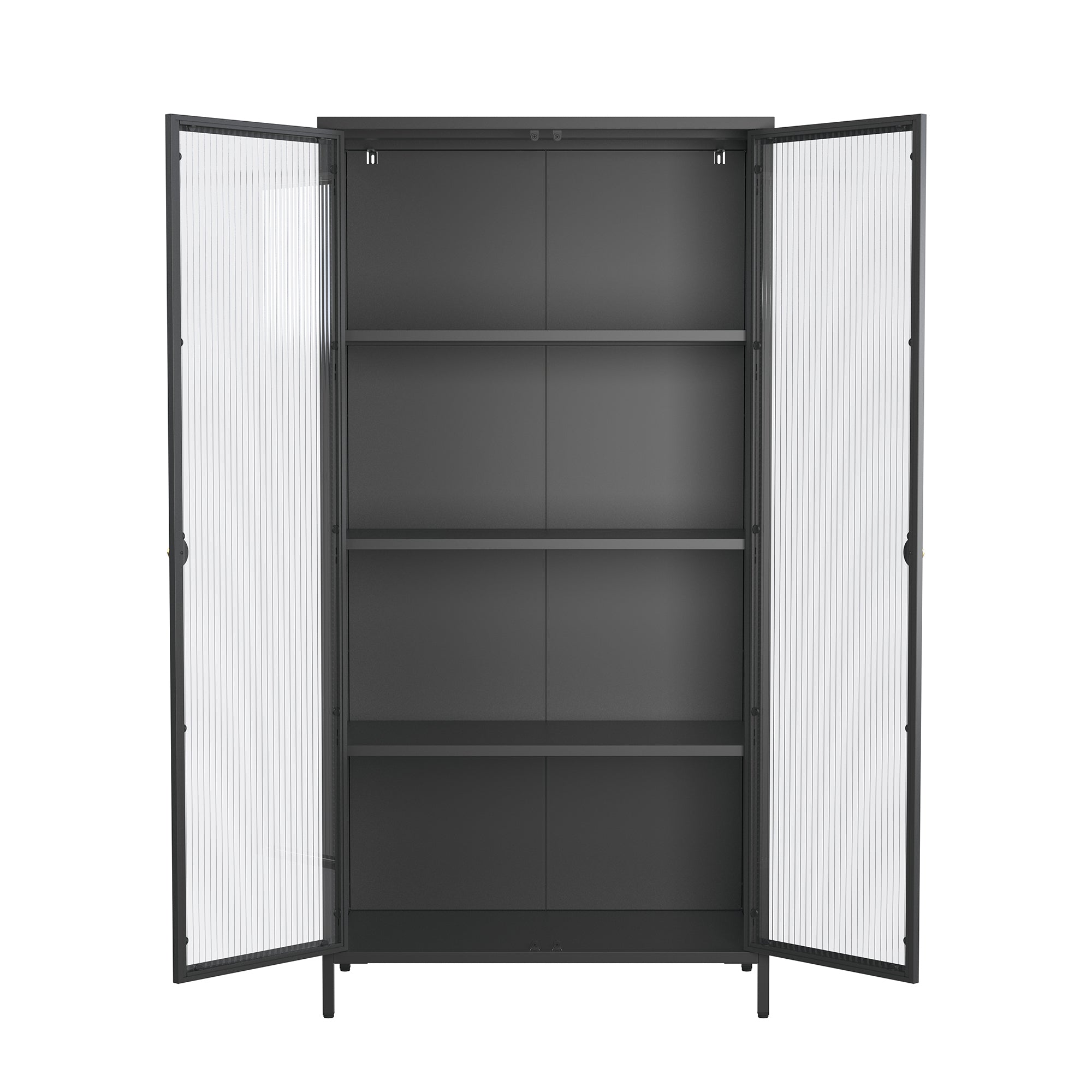 Benoite 63.05-inch Black Two Door Storage Cabinet with Fluted Clear Doors and Gold Handles