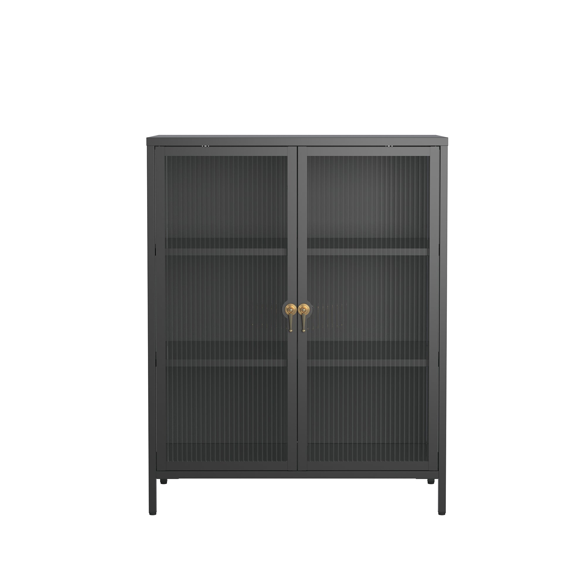 Benoite 40.04-inch Black Two Door Storage Cabinet with Fluted Clear Doors and Gold Handles