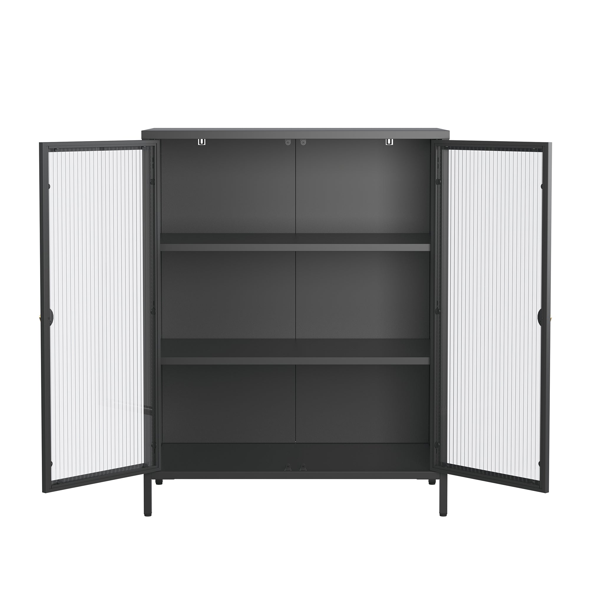 Benoite 40.04-inch Black Two Door Storage Cabinet with Fluted Clear Doors and Gold Handles
