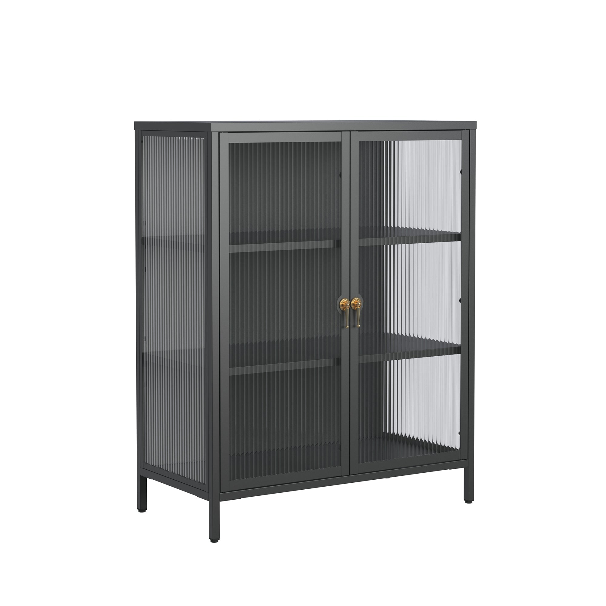 Benoite 40.04-inch Black Two Door Storage Cabinet with Fluted Clear Doors and Gold Handles