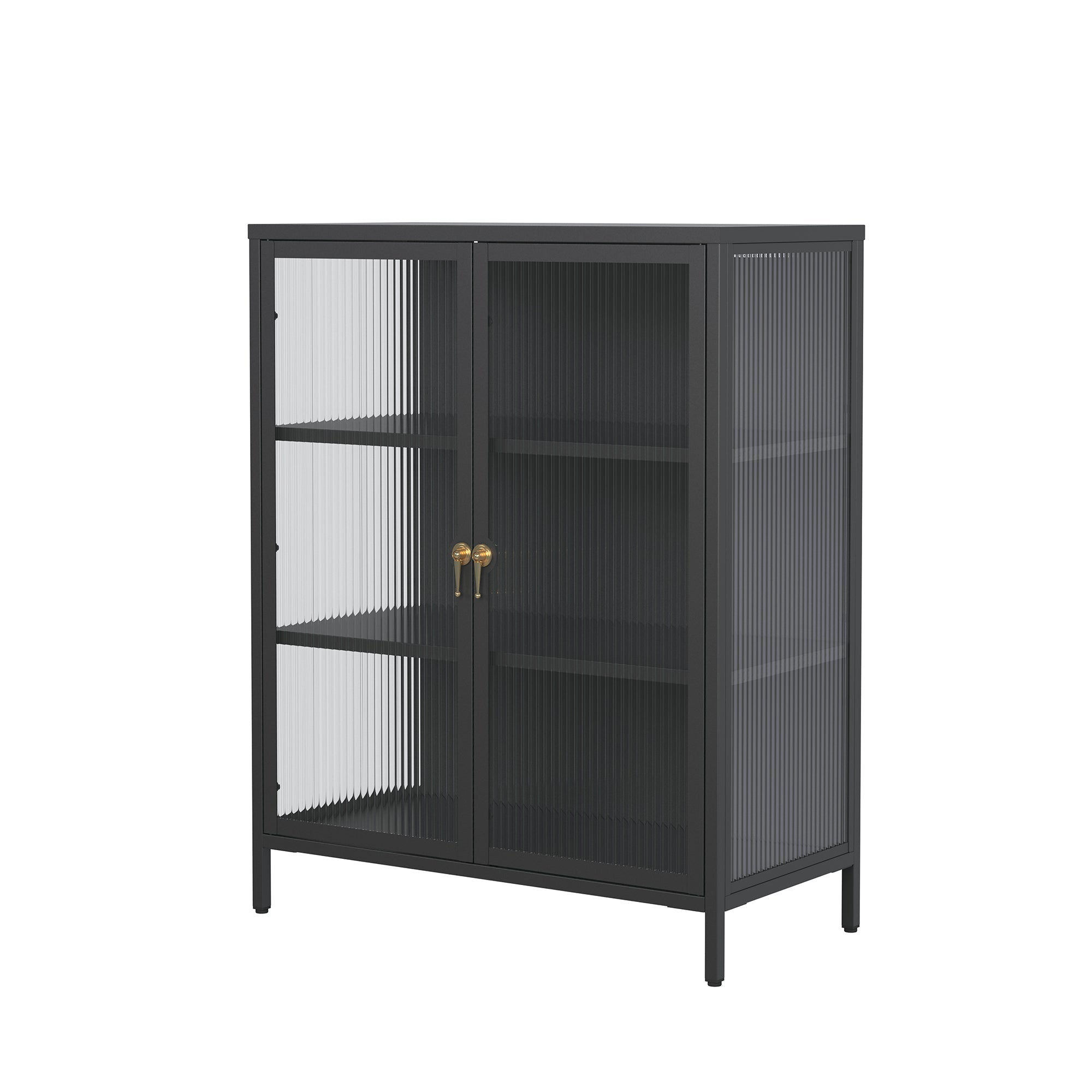 Benoite 40.04-inch Black Two Door Storage Cabinet with Fluted Clear Doors and Gold Handles