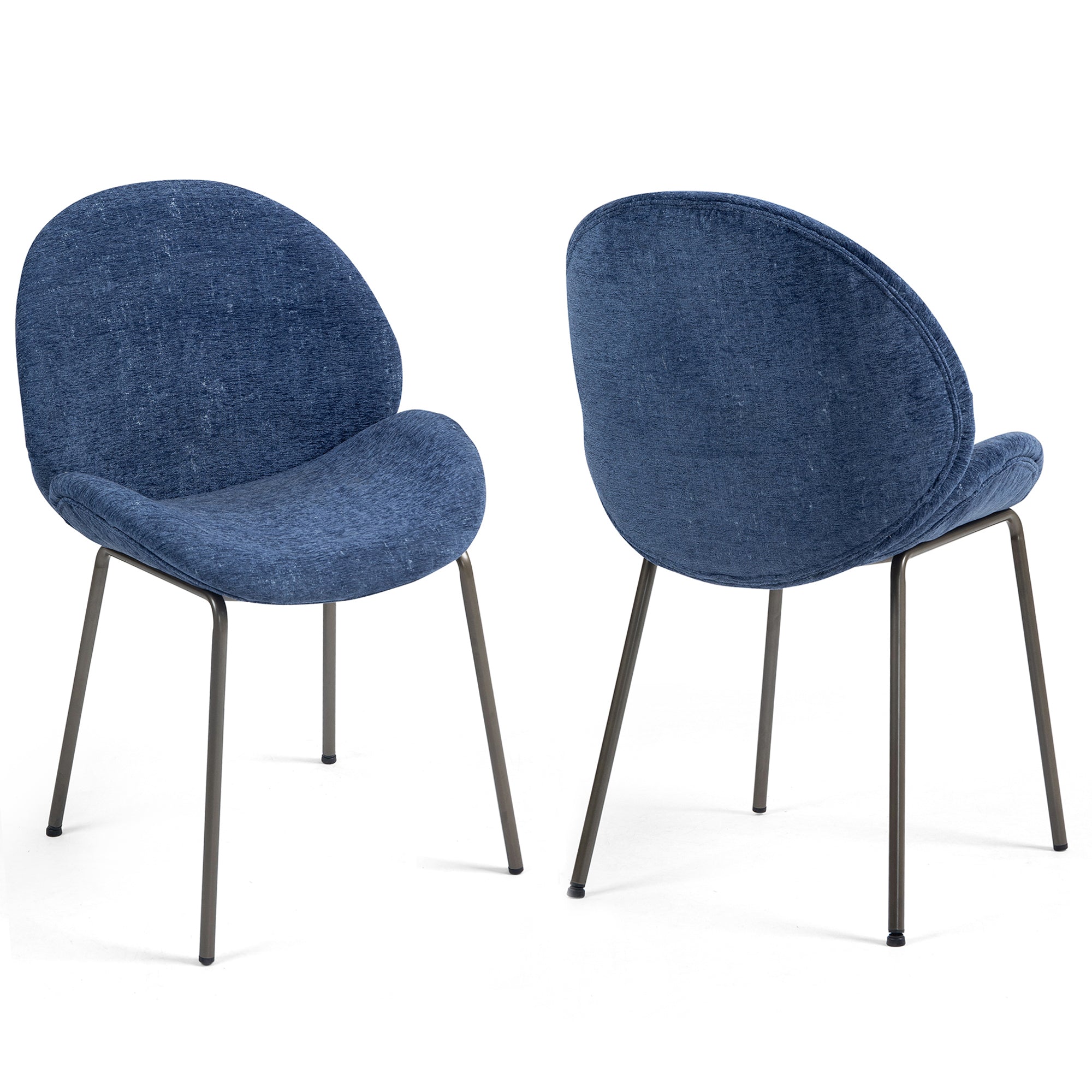 Set of 2 Benedetta Blue Linen Upholstered Dining Chair with Black Iron Legs