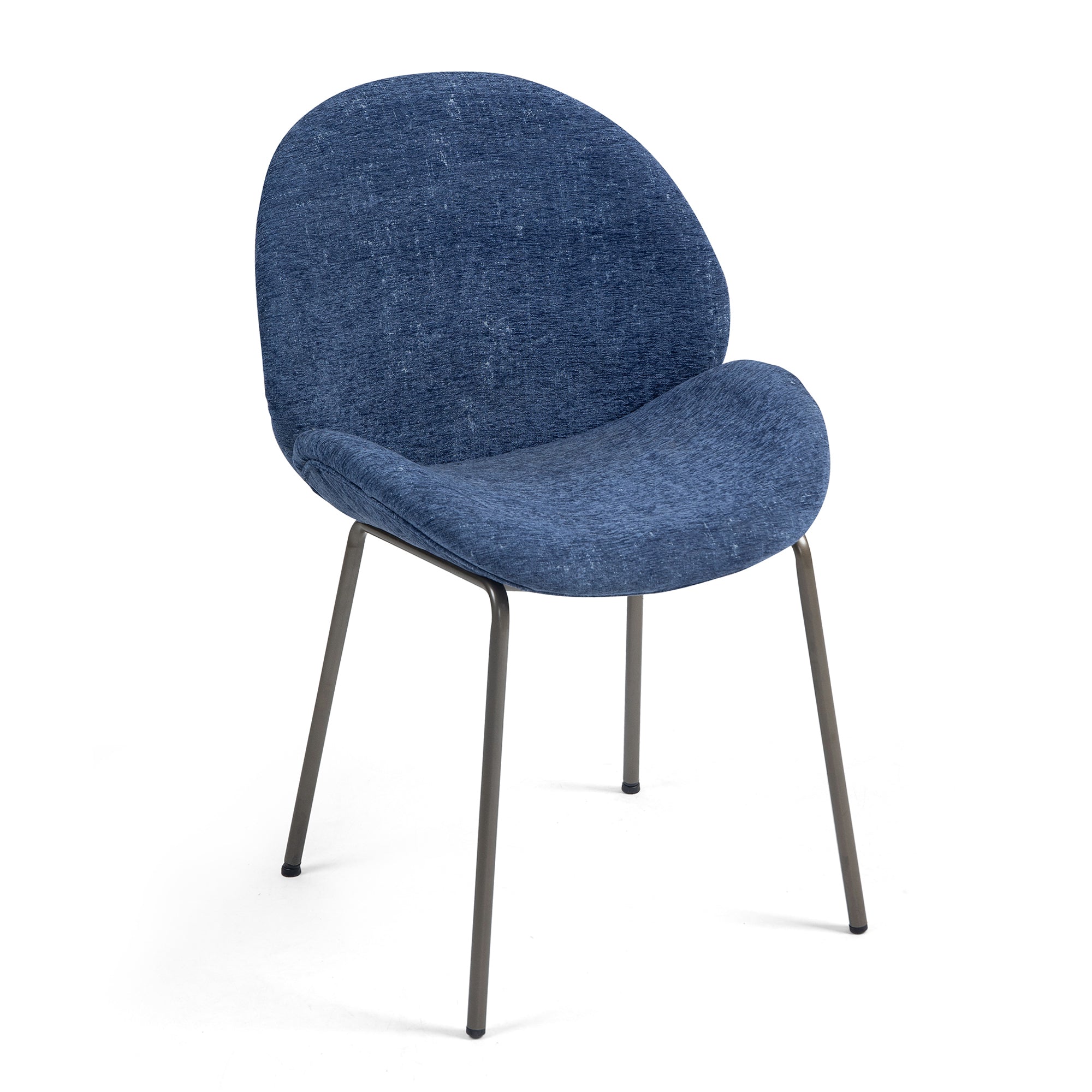 Set of 2 Benedetta Blue Linen Upholstered Dining Chair with Black Iron Legs
