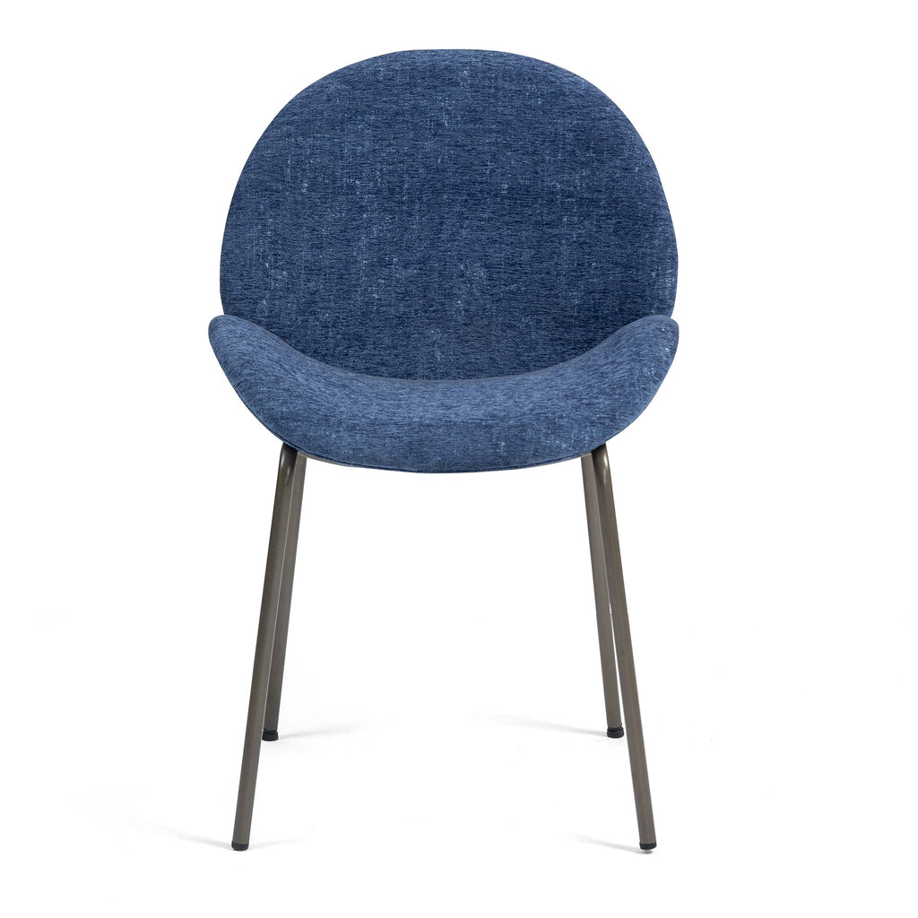 Set of 2 Benedetta Blue Linen Upholstered Dining Chair with Black Iron Legs