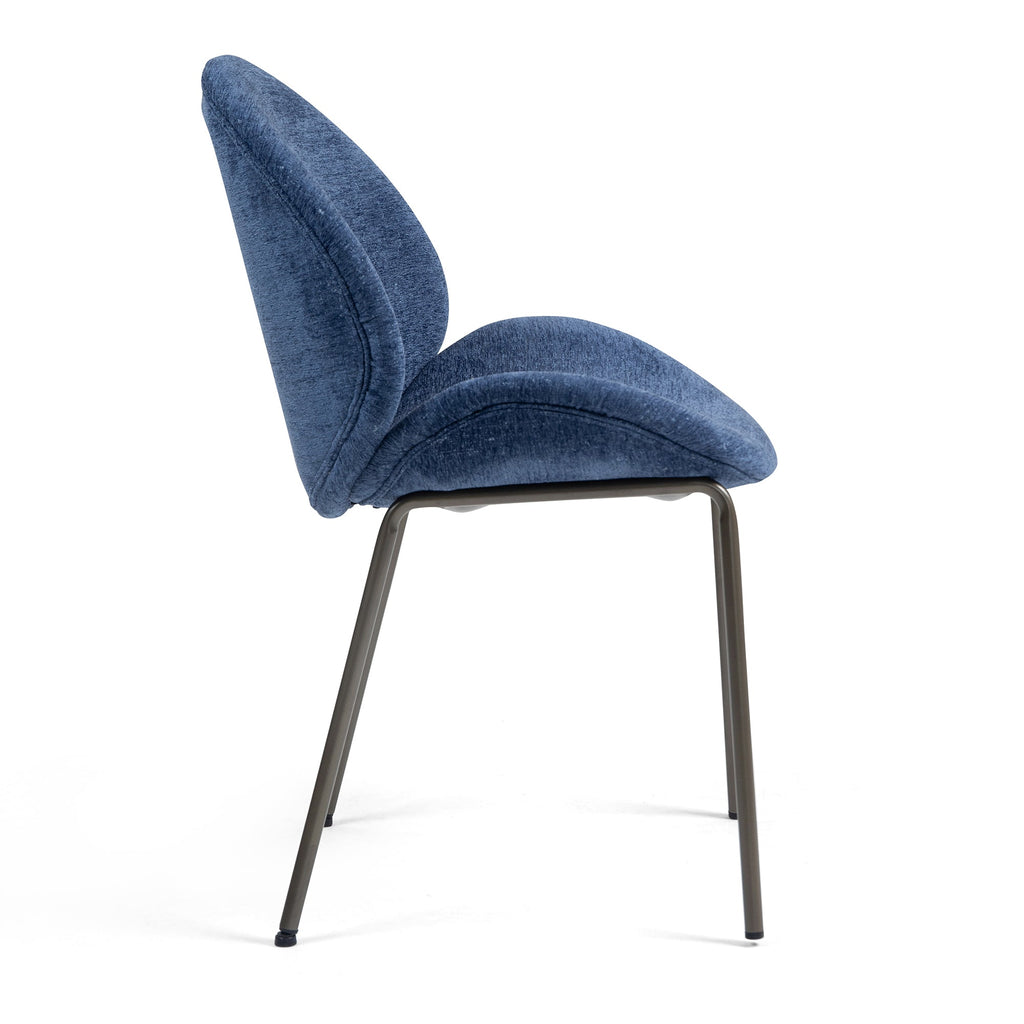 Set of 2 Benedetta Blue Linen Upholstered Dining Chair with Black Iron Legs