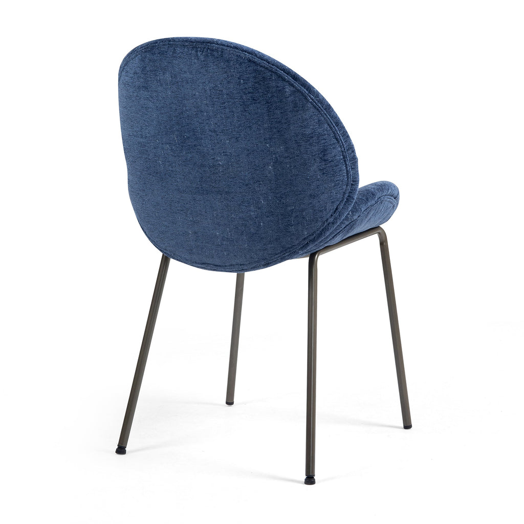 Set of 2 Benedetta Blue Linen Upholstered Dining Chair with Black Iron Legs