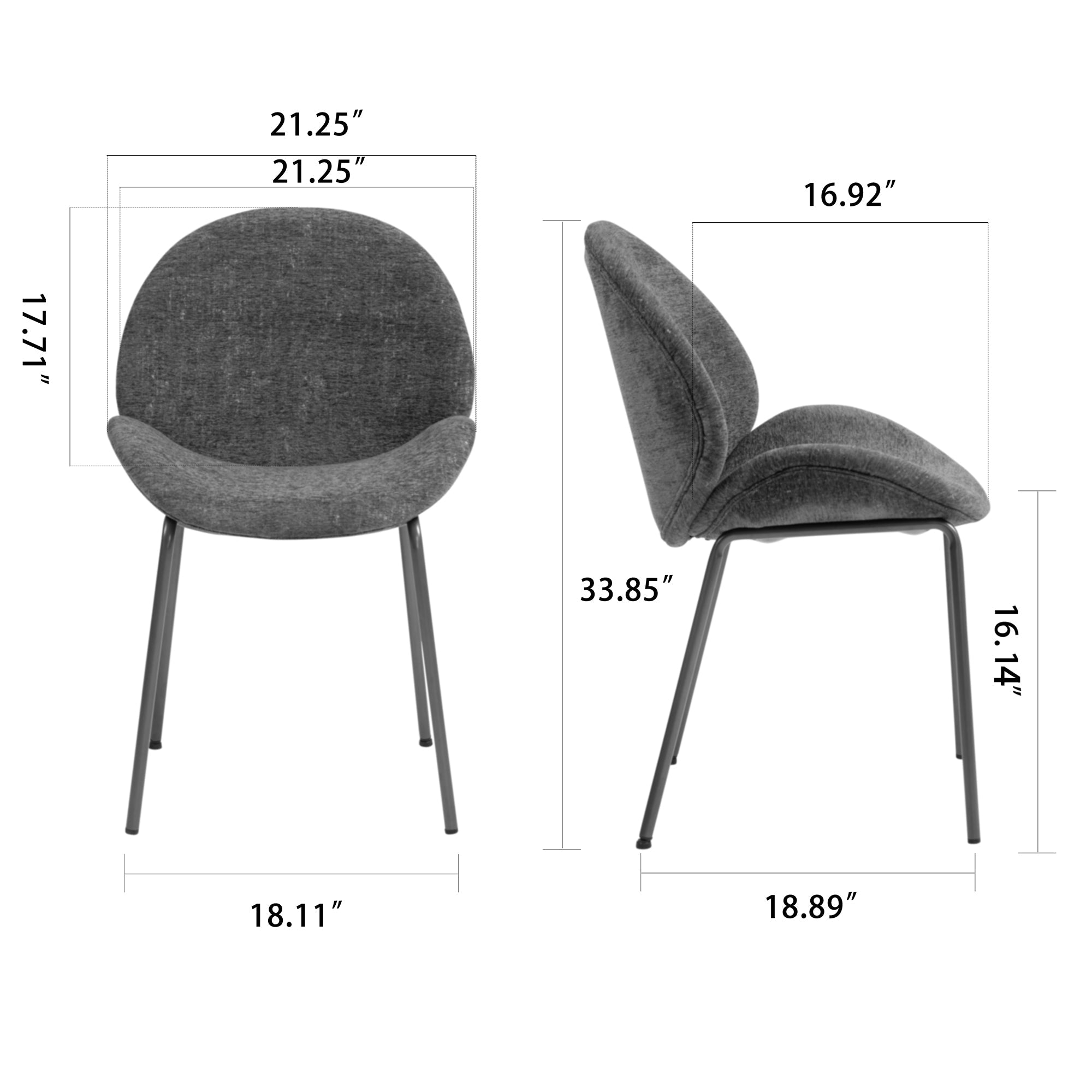 Set of 2 Benedetta Blue Linen Upholstered Dining Chair with Black Iron Legs