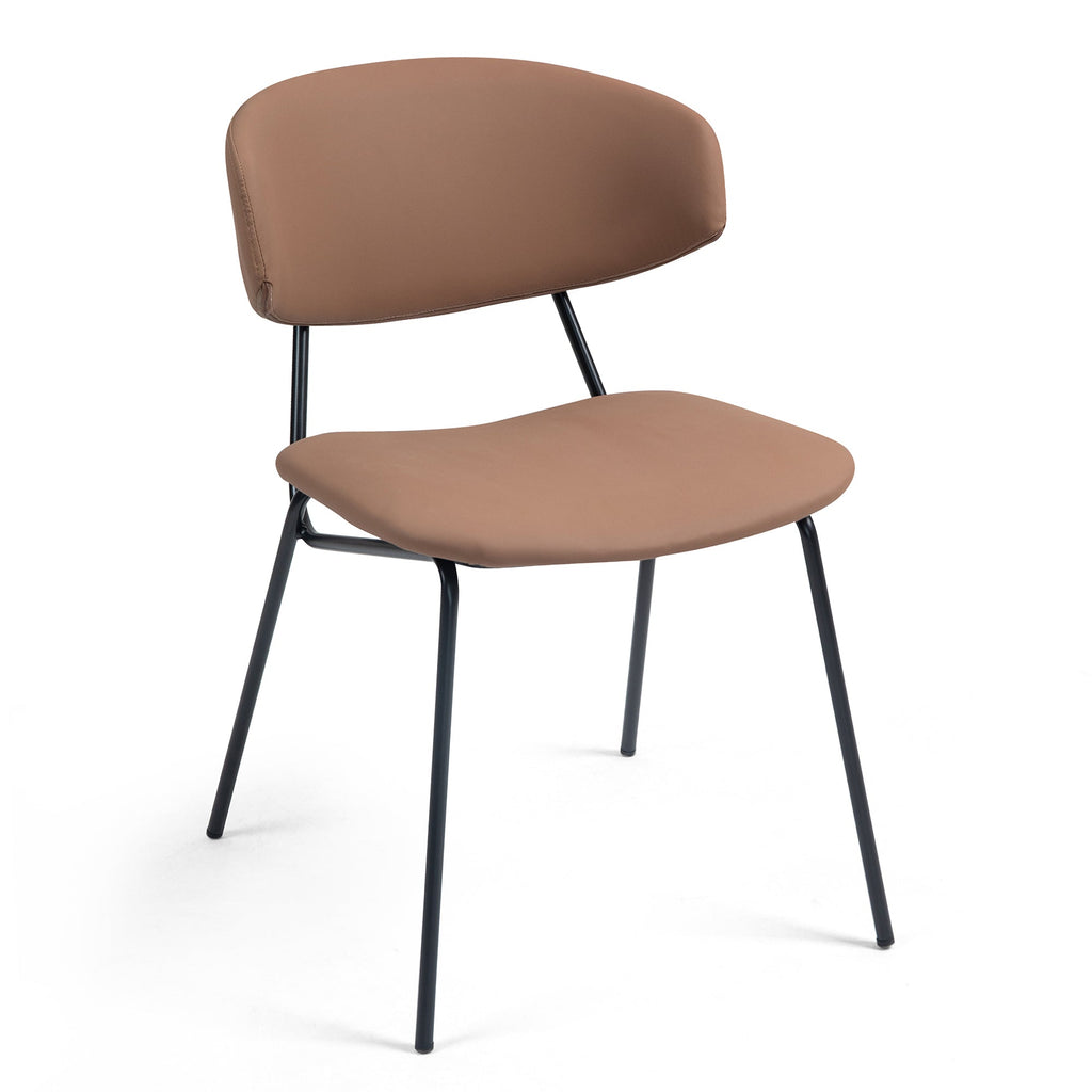 Set of 2 Benito Brown Faux Leather Dining Chair with Black Iron Legs