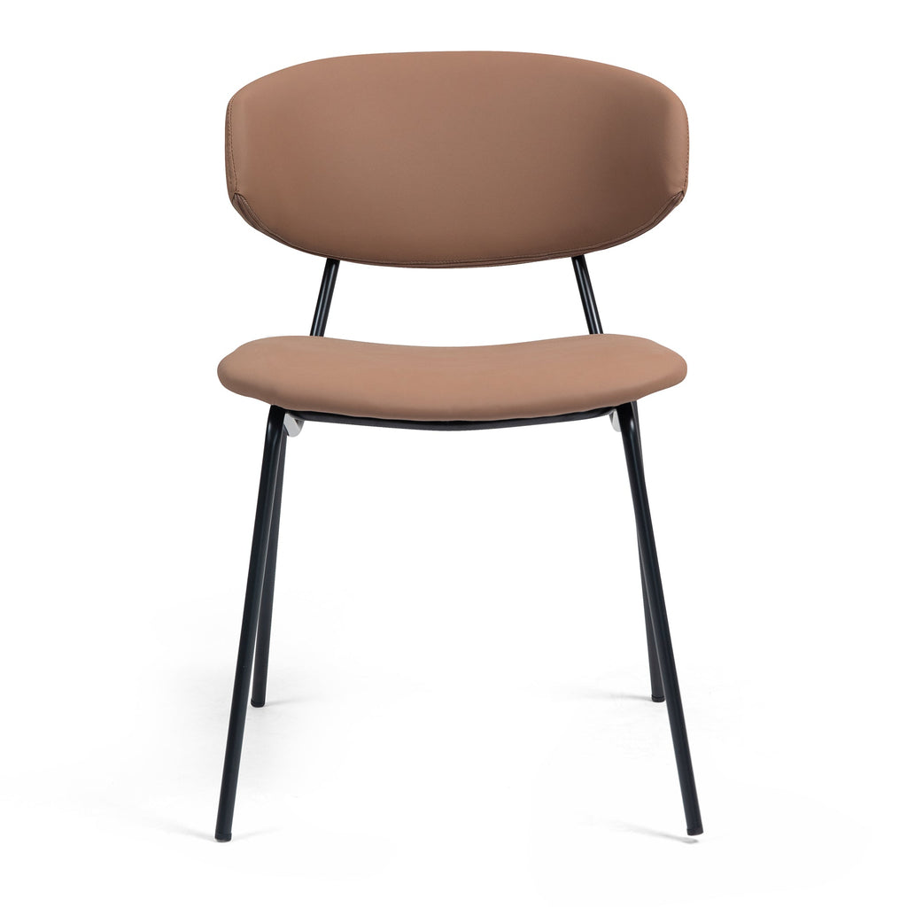 Set of 2 Benito Brown Faux Leather Dining Chair with Black Iron Legs