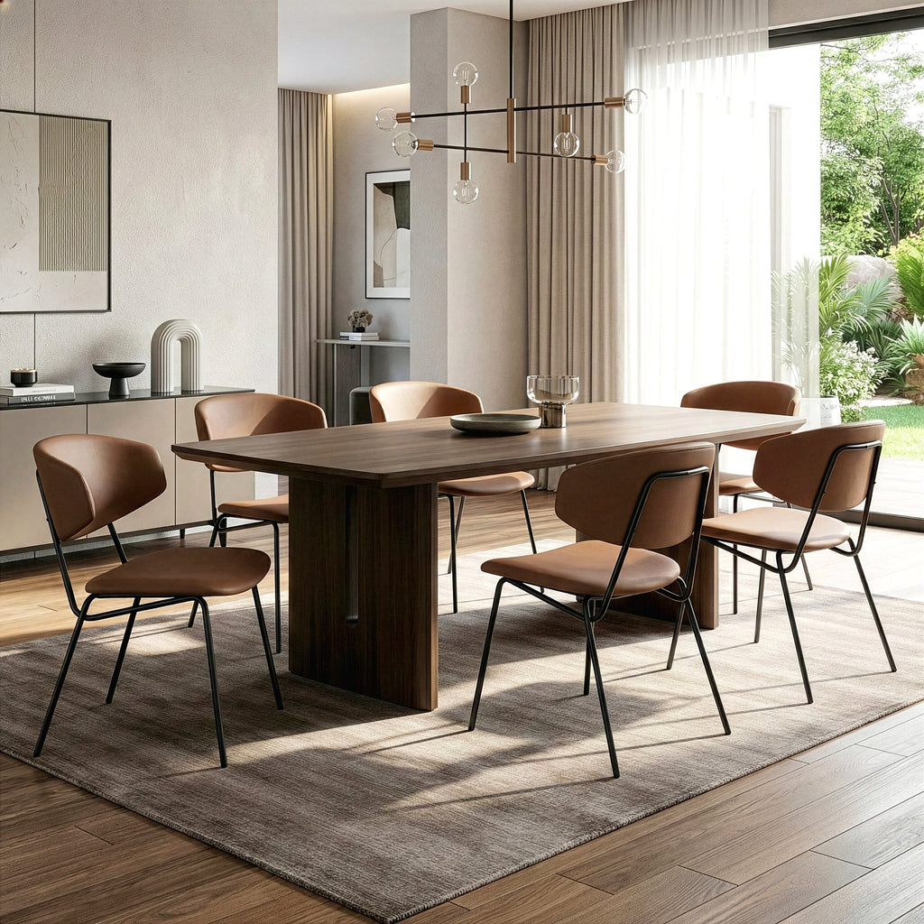 Set of 2 Benito Brown Faux Leather Dining Chair with Black Iron Legs