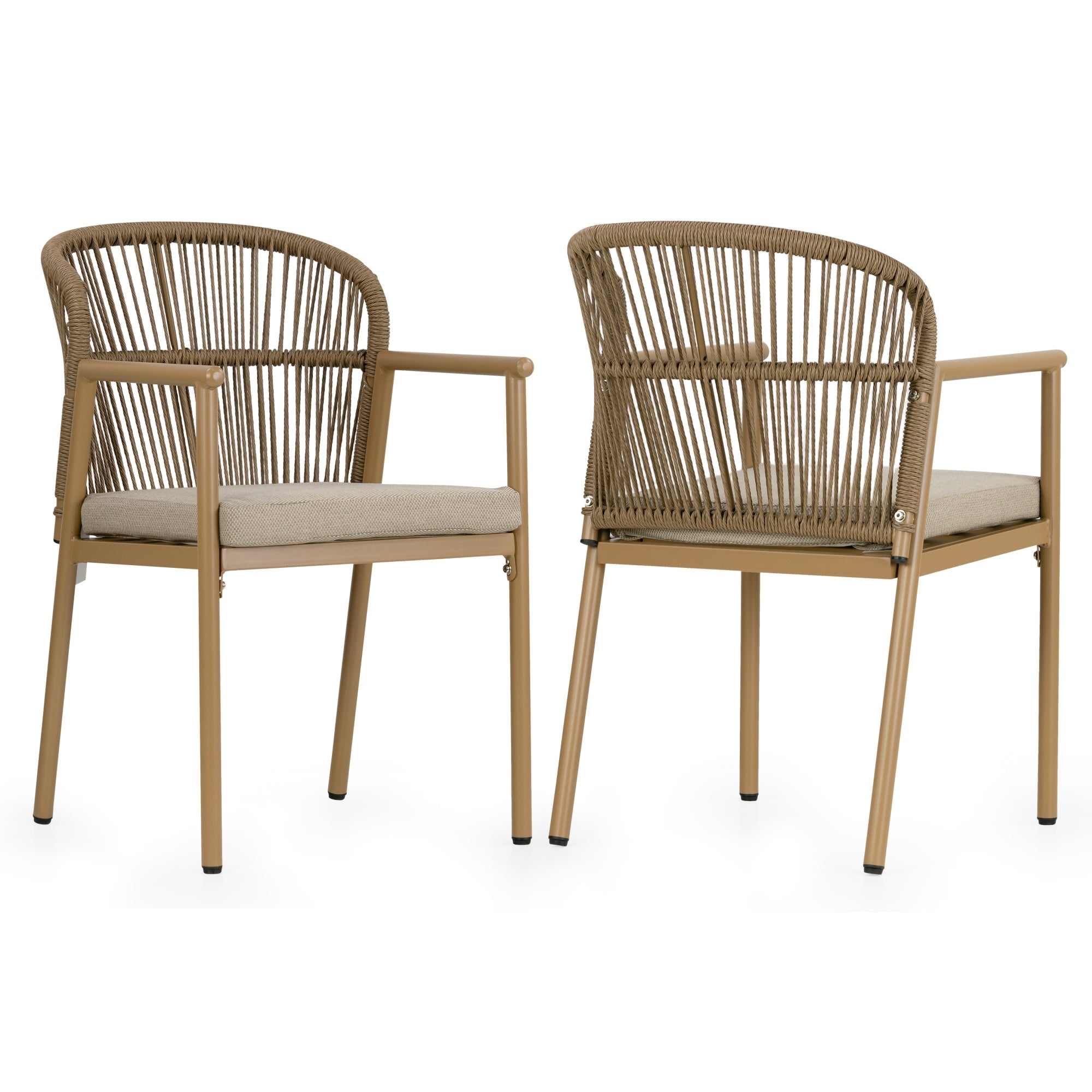 Set of 2 Bina Brown Outdoor Dining Chair with Hand-Woven Synthetic Rattan Back