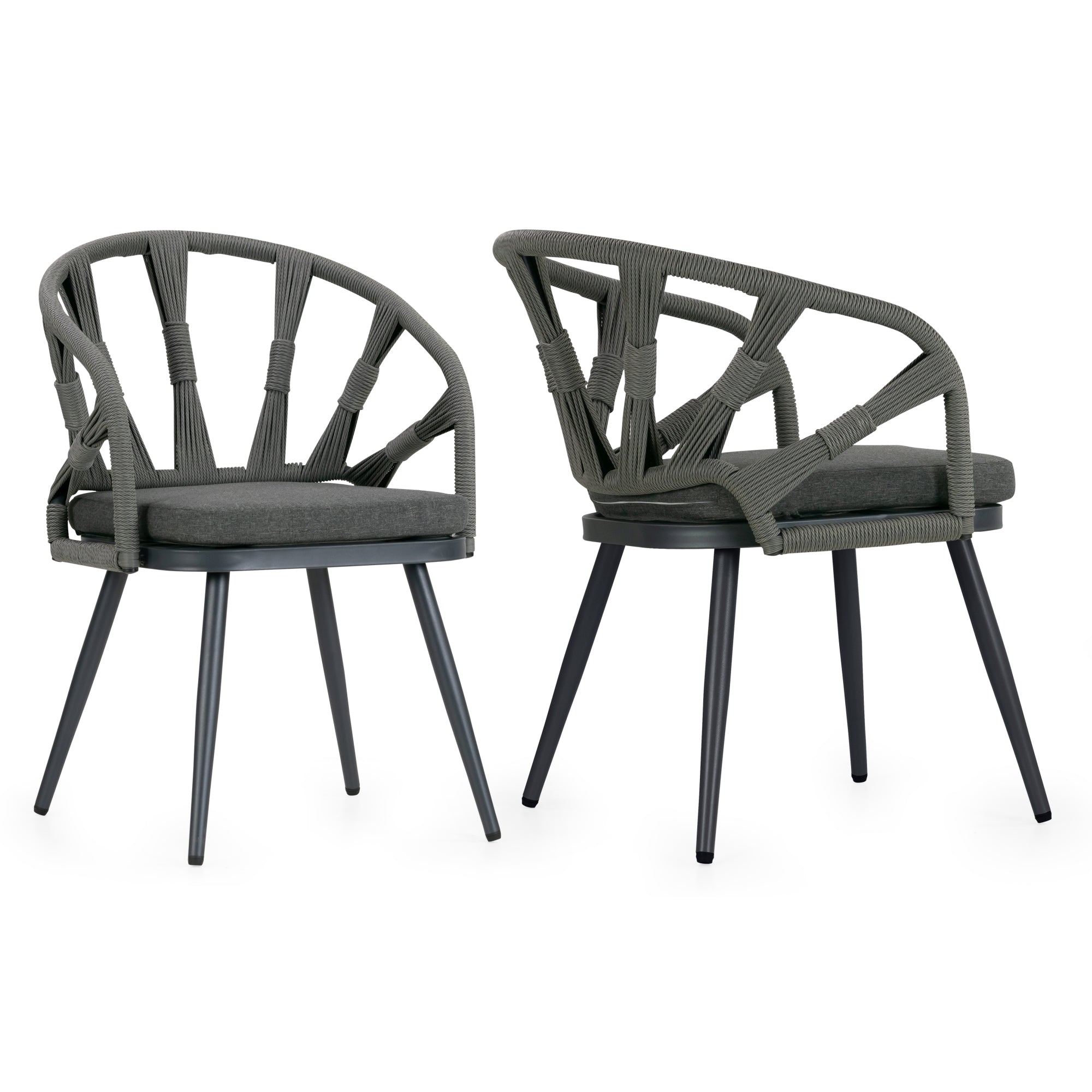 Set of 2 Binda Grey Outdoor Dining Chair with Hand-Woven Back