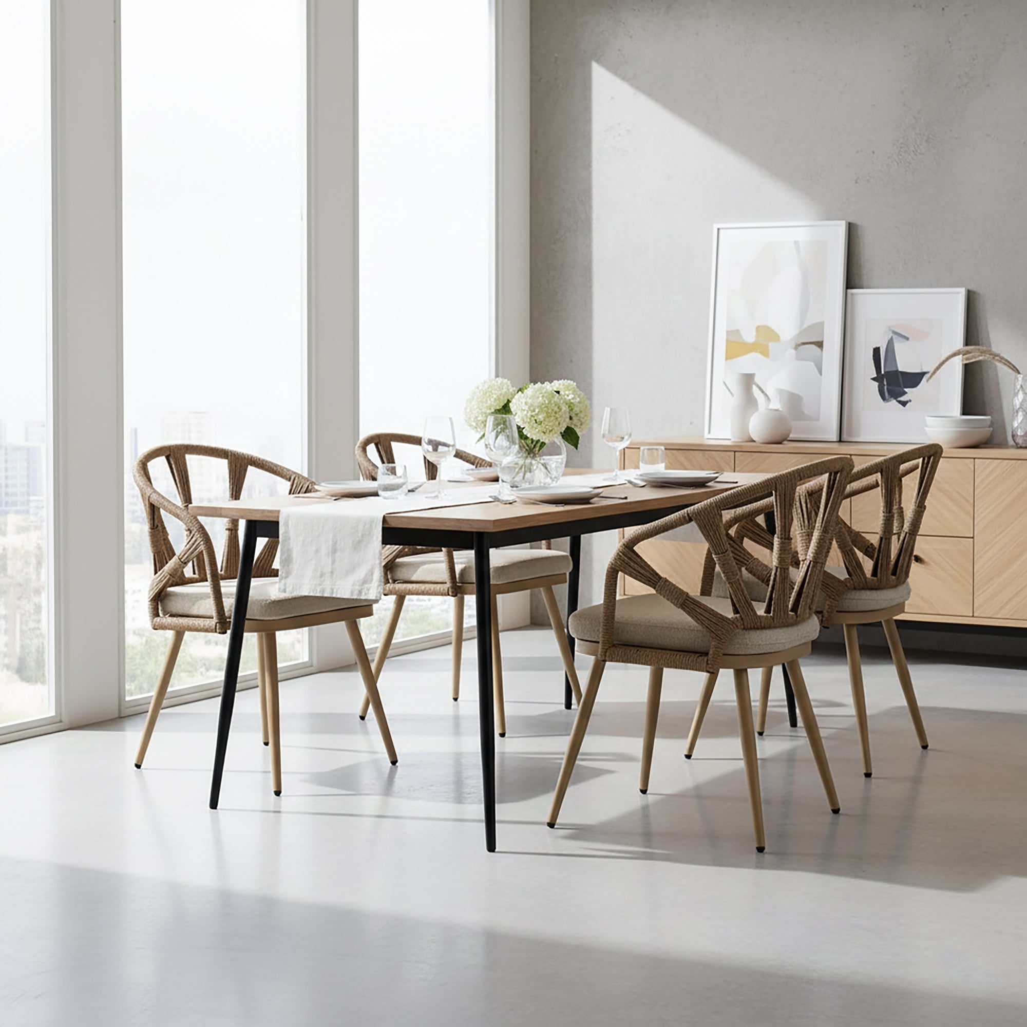 Set of 2 Binda Brown Outdoor Dining Chair with Hand-Woven Back